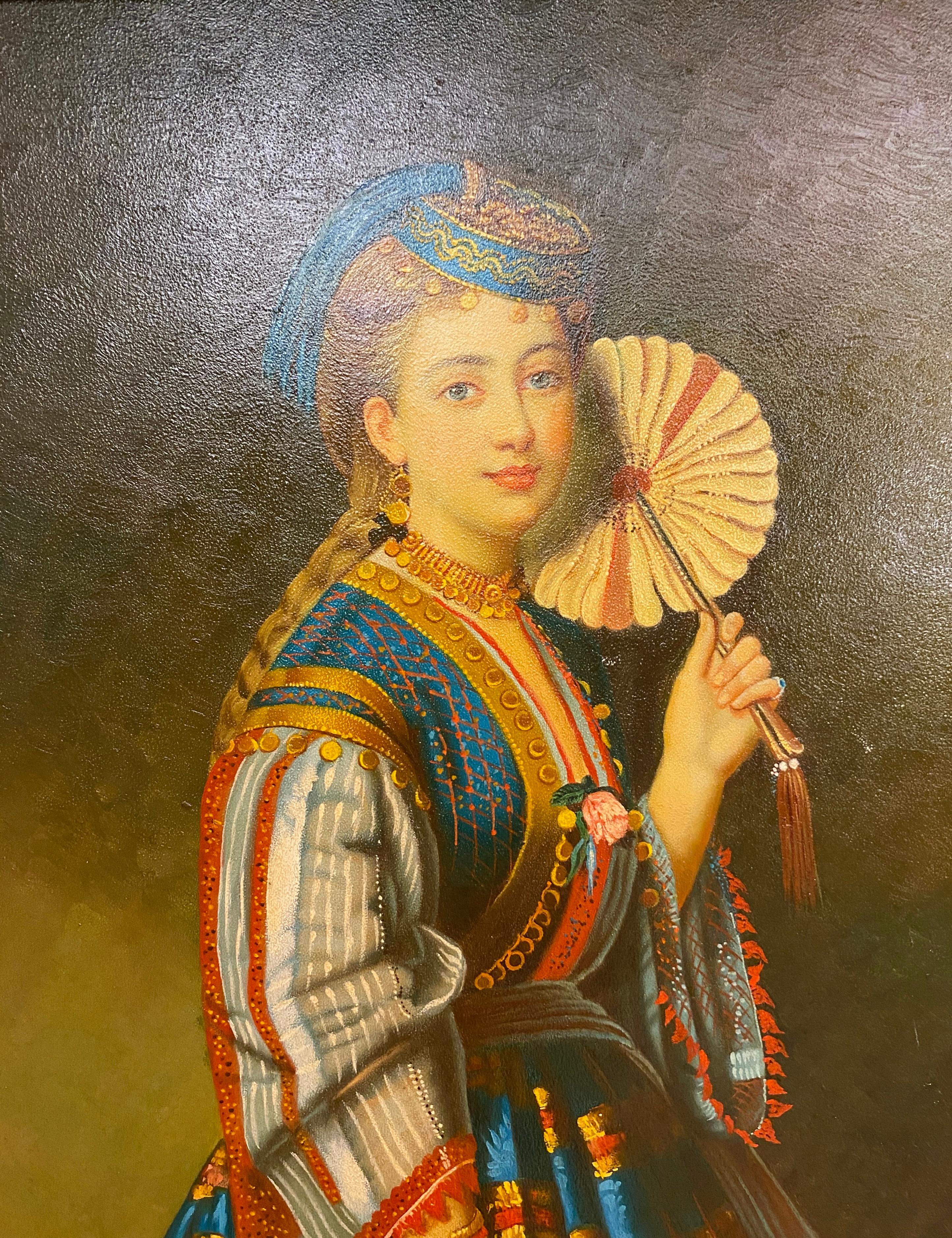 American Oil Painting Portrait of a Lady Dressed in Ottoman Style Costume, Certified For Sale