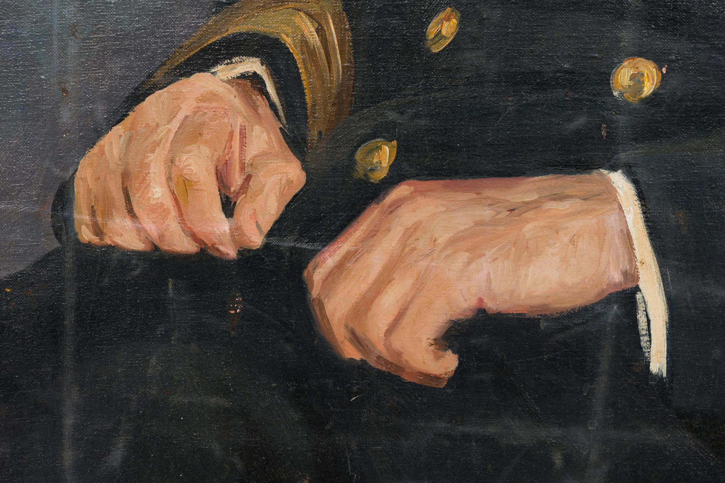 20th Century Oil Painting Portrait of a Naval Officer on Stretched Canvas For Sale