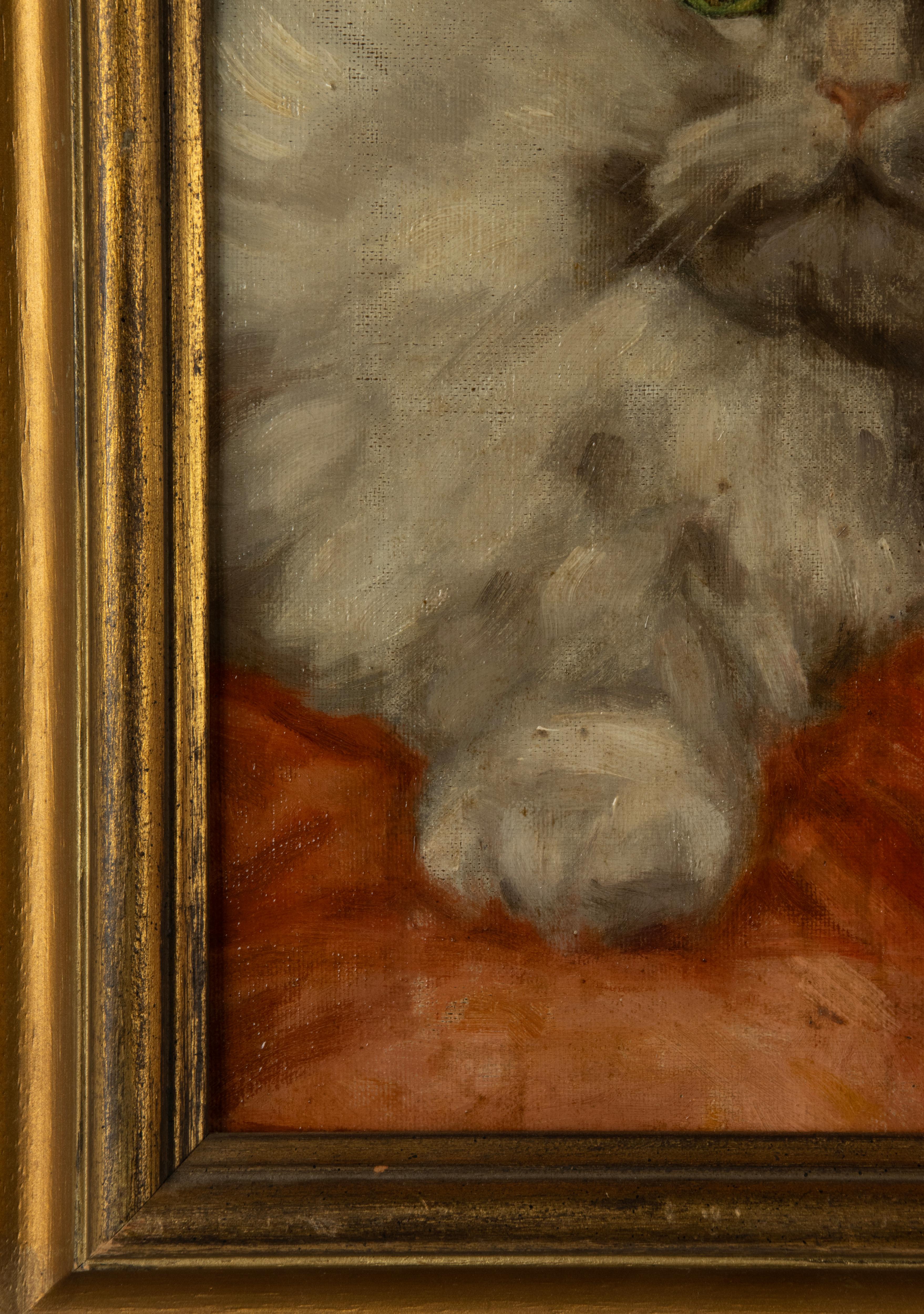 Toile Peinture à l'huile - Portrait d'un chat persan - Diane Linnig - 1937