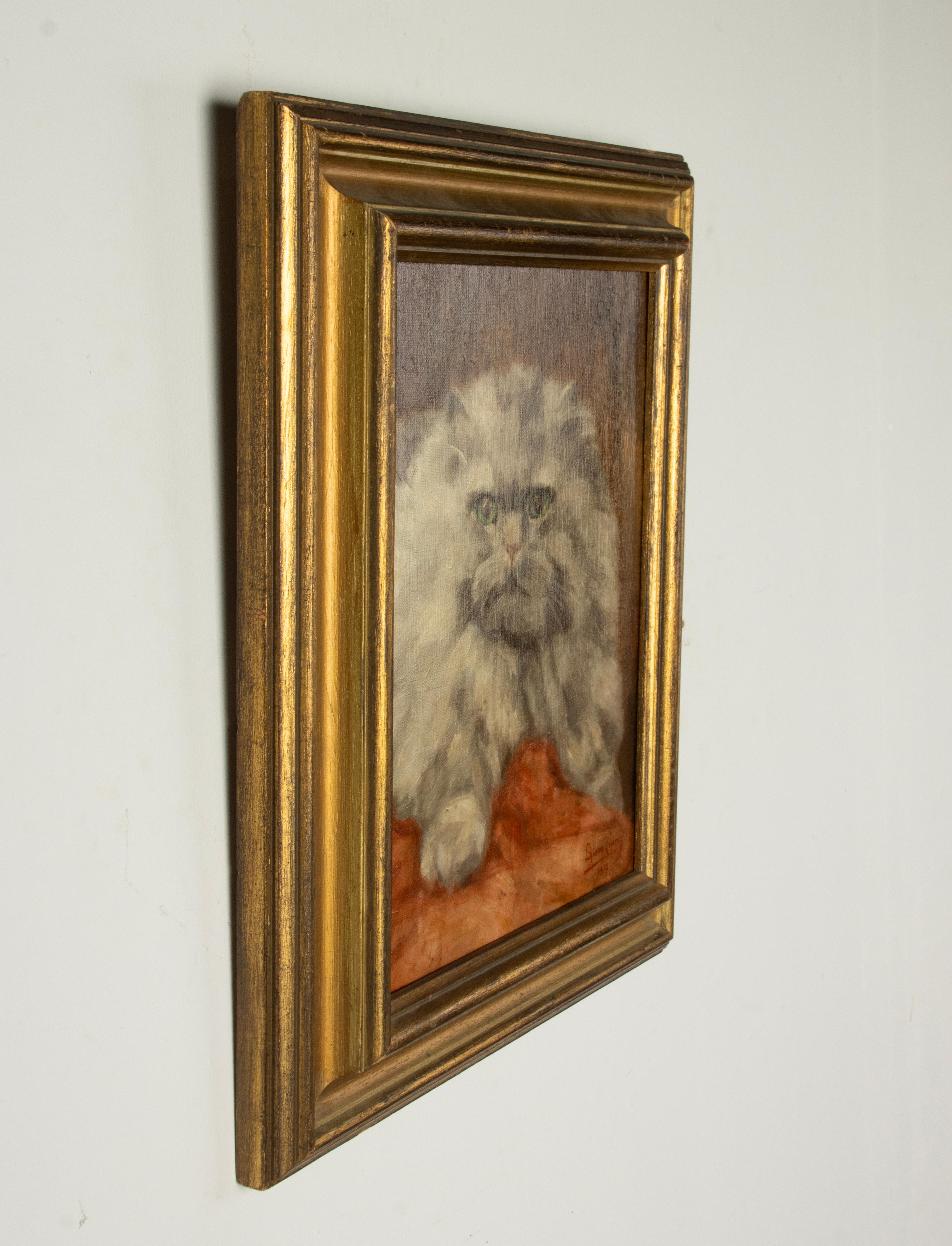 Peinture à l'huile - Portrait d'un chat persan - Diane Linnig - 1937 1