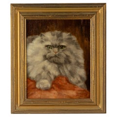 Antique Oil Painting - Portrait of a Persian Cat - Diane Linnig - 1937