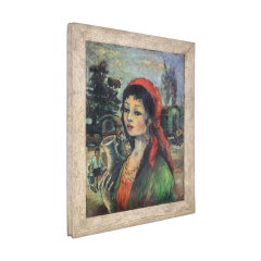 Oil Painting Portrait of a Young Gypsy Girl “ Gitane ”, by R. Gallon, 1962