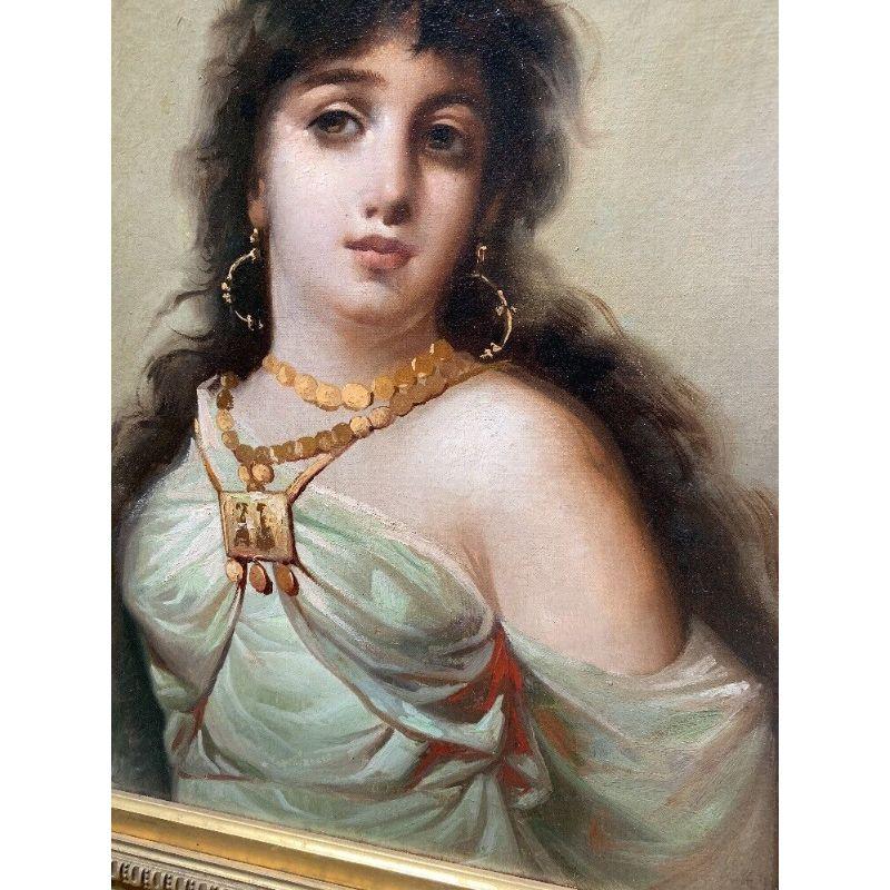 Peinture à l'huile du portrait d'une femme exotique par Eduardo Tojetti Bon état - En vente à Gardena, CA