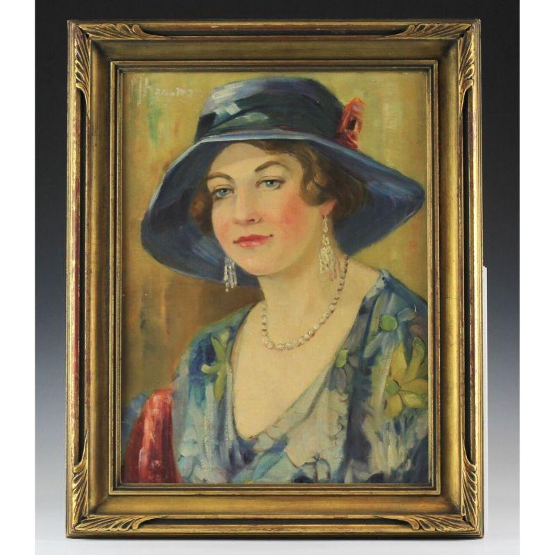 Oil Painting Portrait of Fashionable Woman by Manfred Hausman 

Hausman, Manfred (German, 1892-1955) Oil Painting on canvas, Portrait of fashionable woman with blue hat. Signed 'M Hausman' top left. 

Additional information: 
Region of Origin: