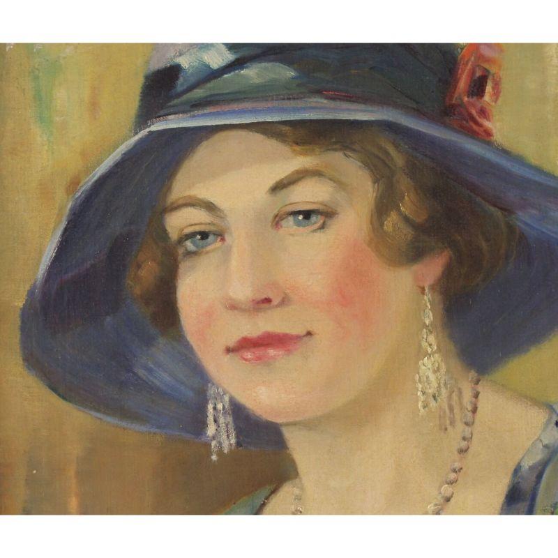 European Oil Painting Portrait of Fashionable Woman by Manfred Hausman  For Sale