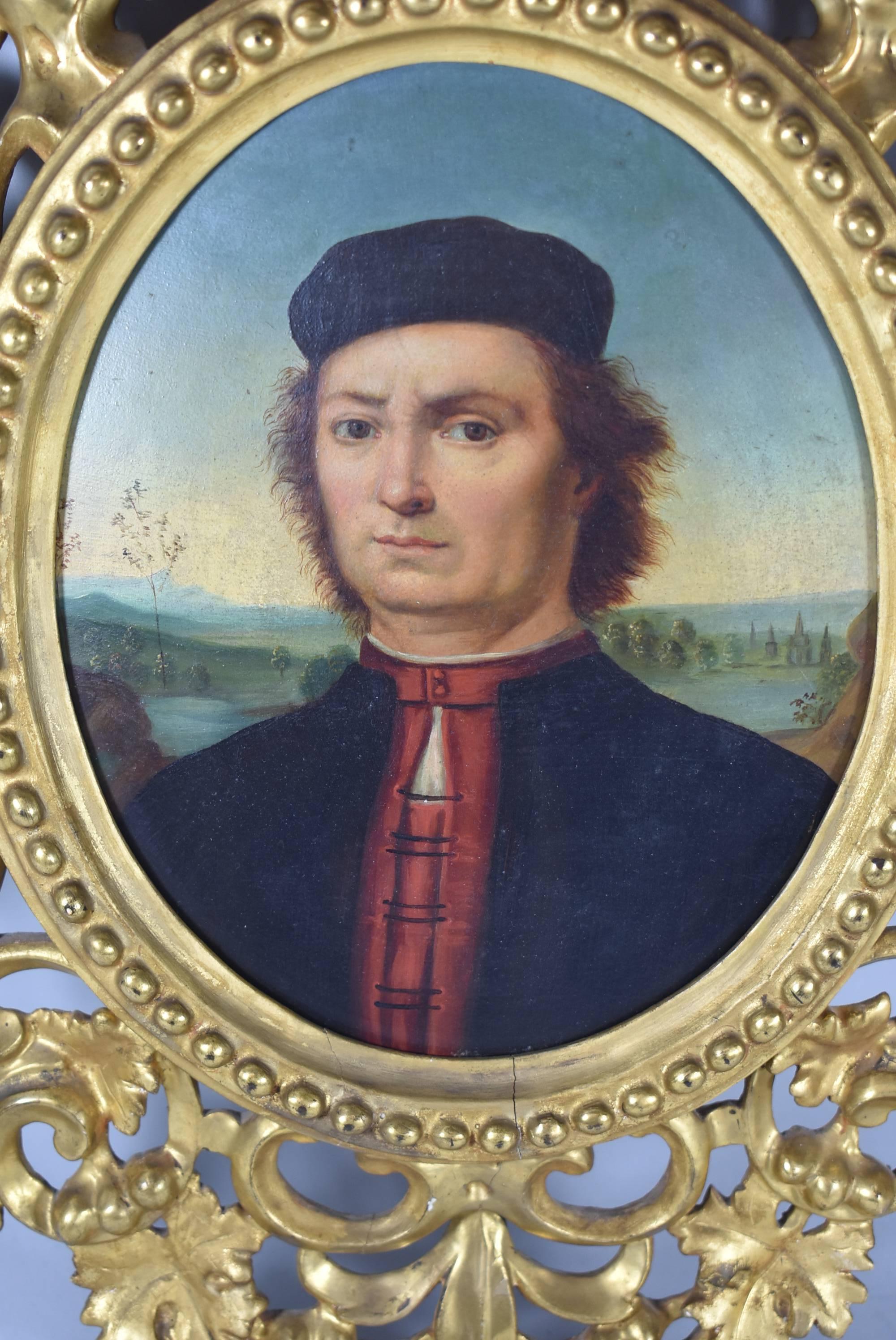 The Portrait of Francesco delle Opere is an oil painting by the Italian Renaissance artist Perugino, 1890. Oil on wood with a gold leaf frame. The dimensions of the frame are 17.5