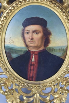 Oil Painting Portrait of Francesco Delle Opere by Pietro Perugino Carved Frame