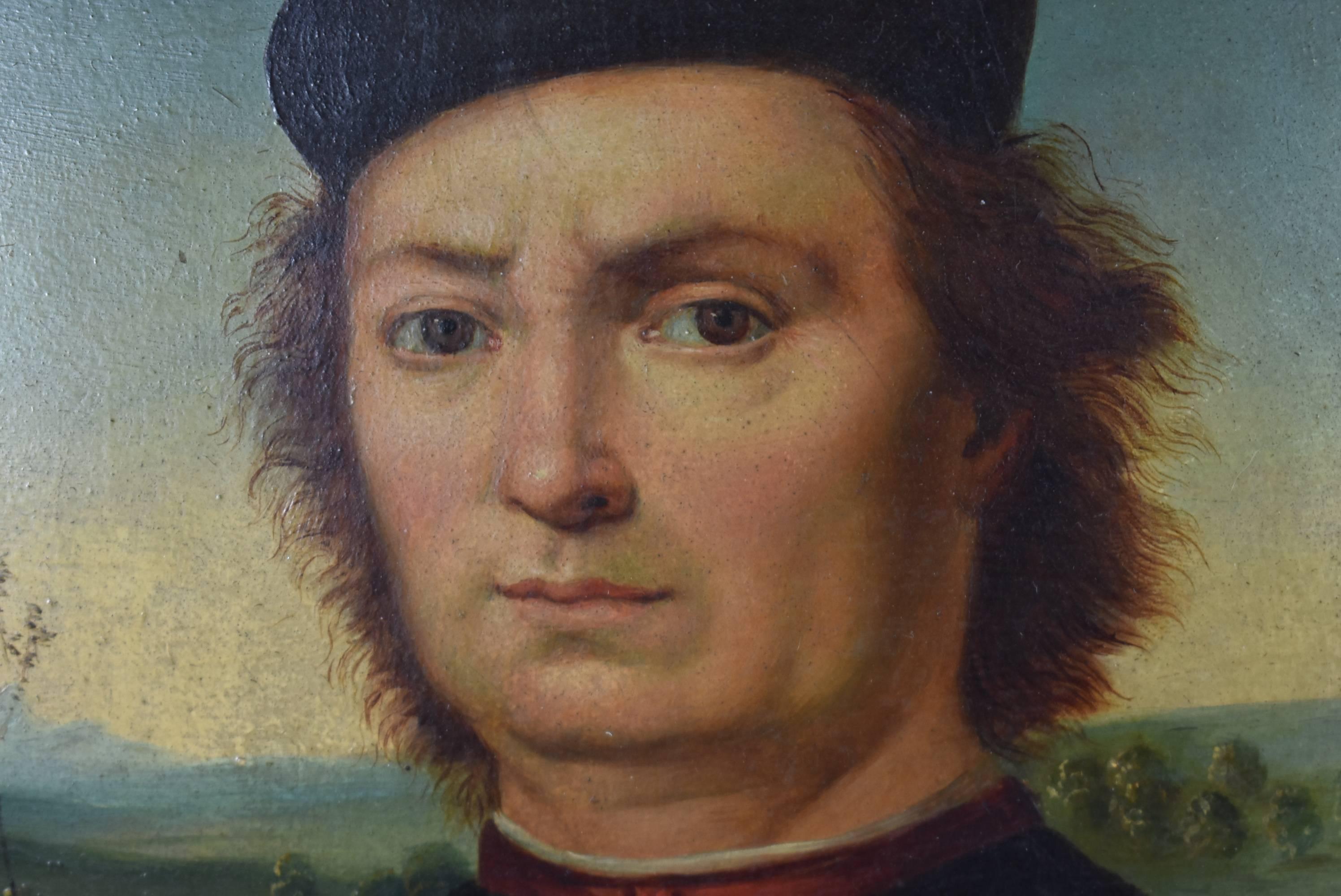 Renaissance Oil Painting Portrait of Francesco Delle Opere by Pietro Perugino Carved Frame