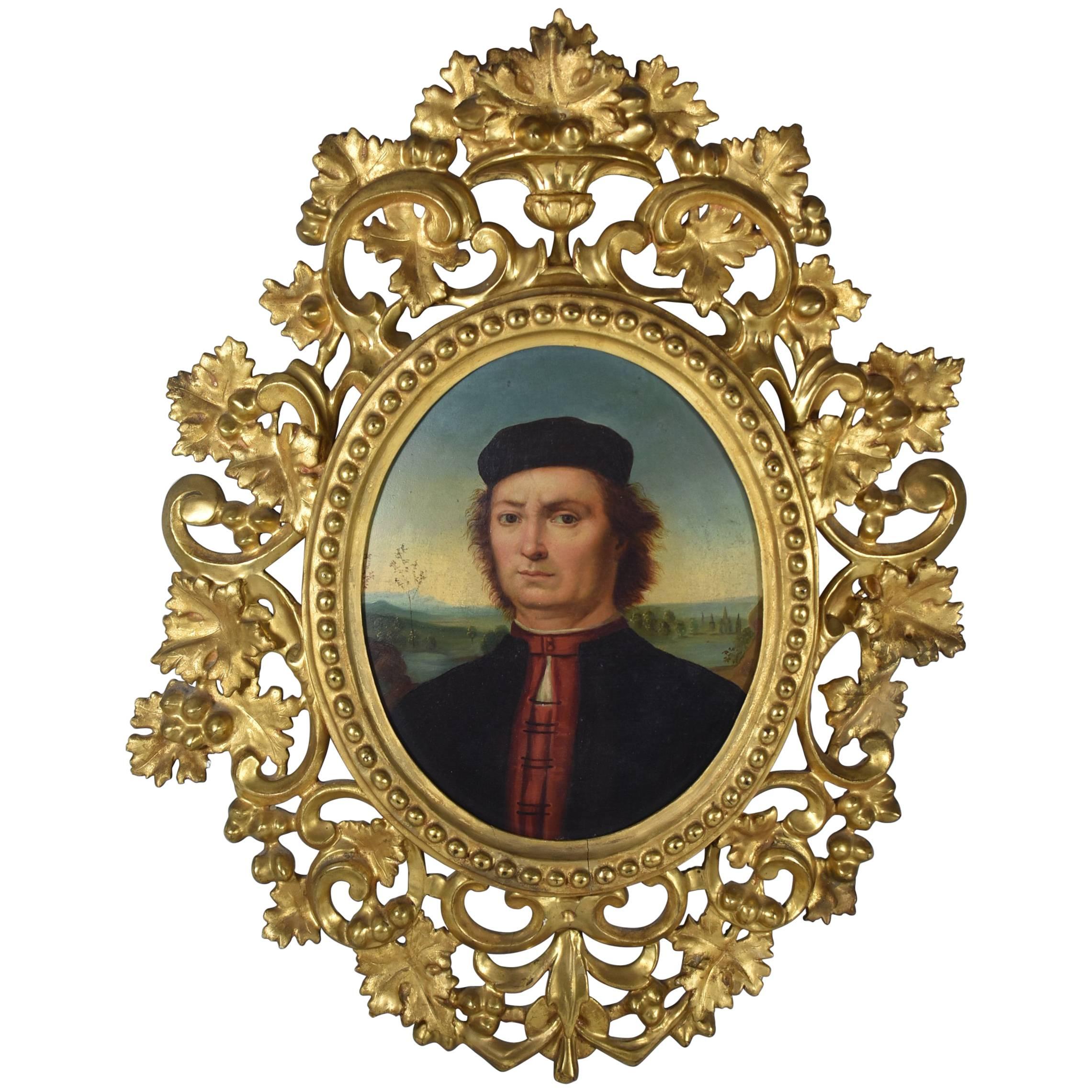 Oil Painting Portrait of Francesco Delle Opere by Pietro Perugino Carved Frame