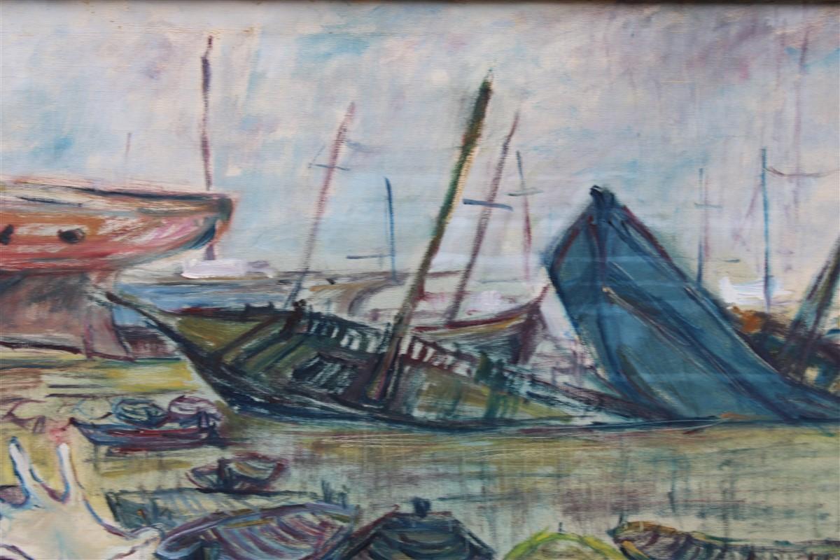 A olio Pittura a olio Rainer Kriester 1960 con bambini Cala di Palermo Opera molto rara in vendita