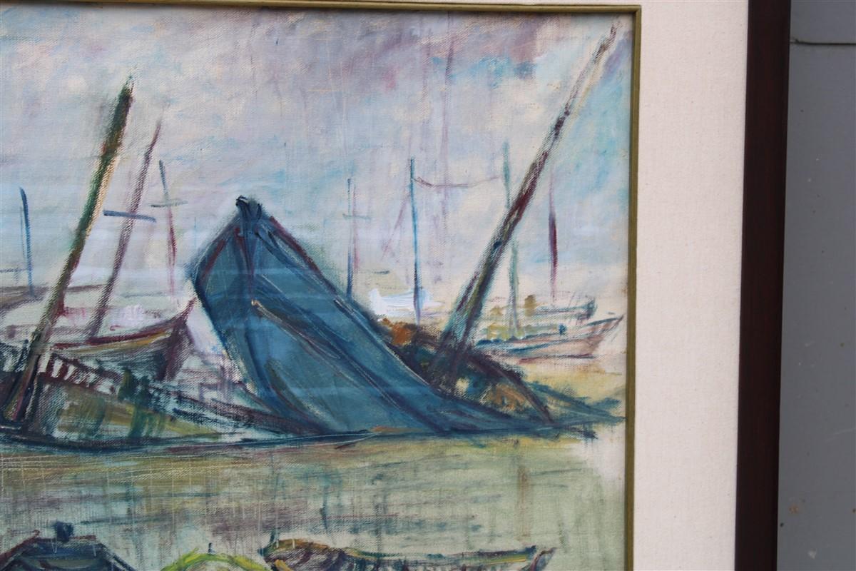Oiled Oil Painting Rainer Kriester 1960 with Children Cala di Palermo Very Rare Work For Sale