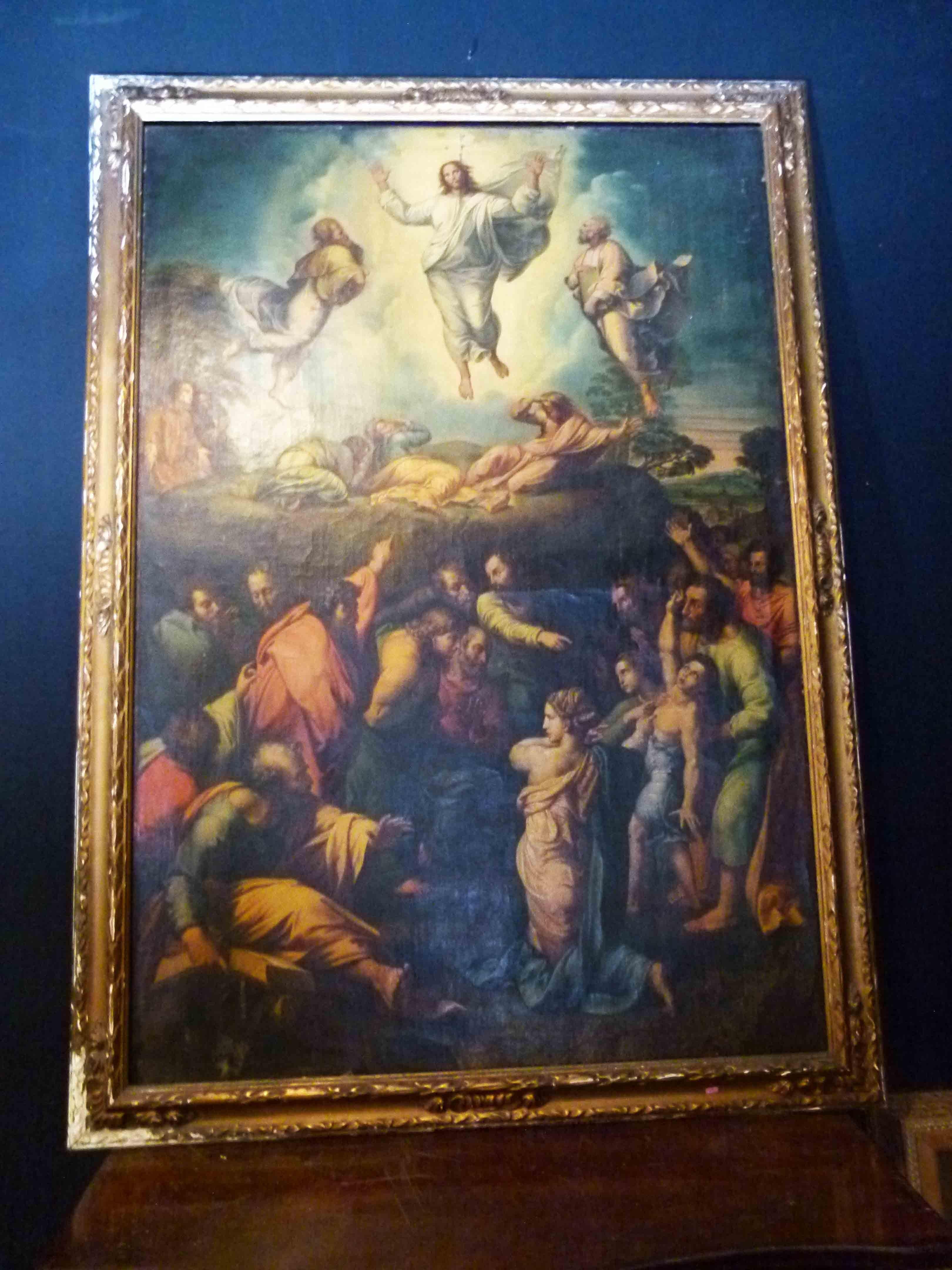 Oil painting reproduction of Raphael's the transfiguration.

The transfiguration is the last painting by the Italian High Renaissance master Raphael.
From the late 16th-early 20th century, it was said to be the most famous painting in the