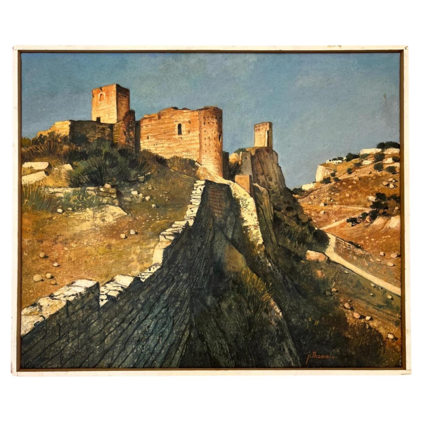 Oil-Painting 'Rhône Valley: Chapel and Keep of Mornas Castle' by Jean Thomas For Sale