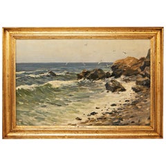 Oil Painting Rocky Coast Oil on Wood Alfred Zoff Austrian, circa 1900
