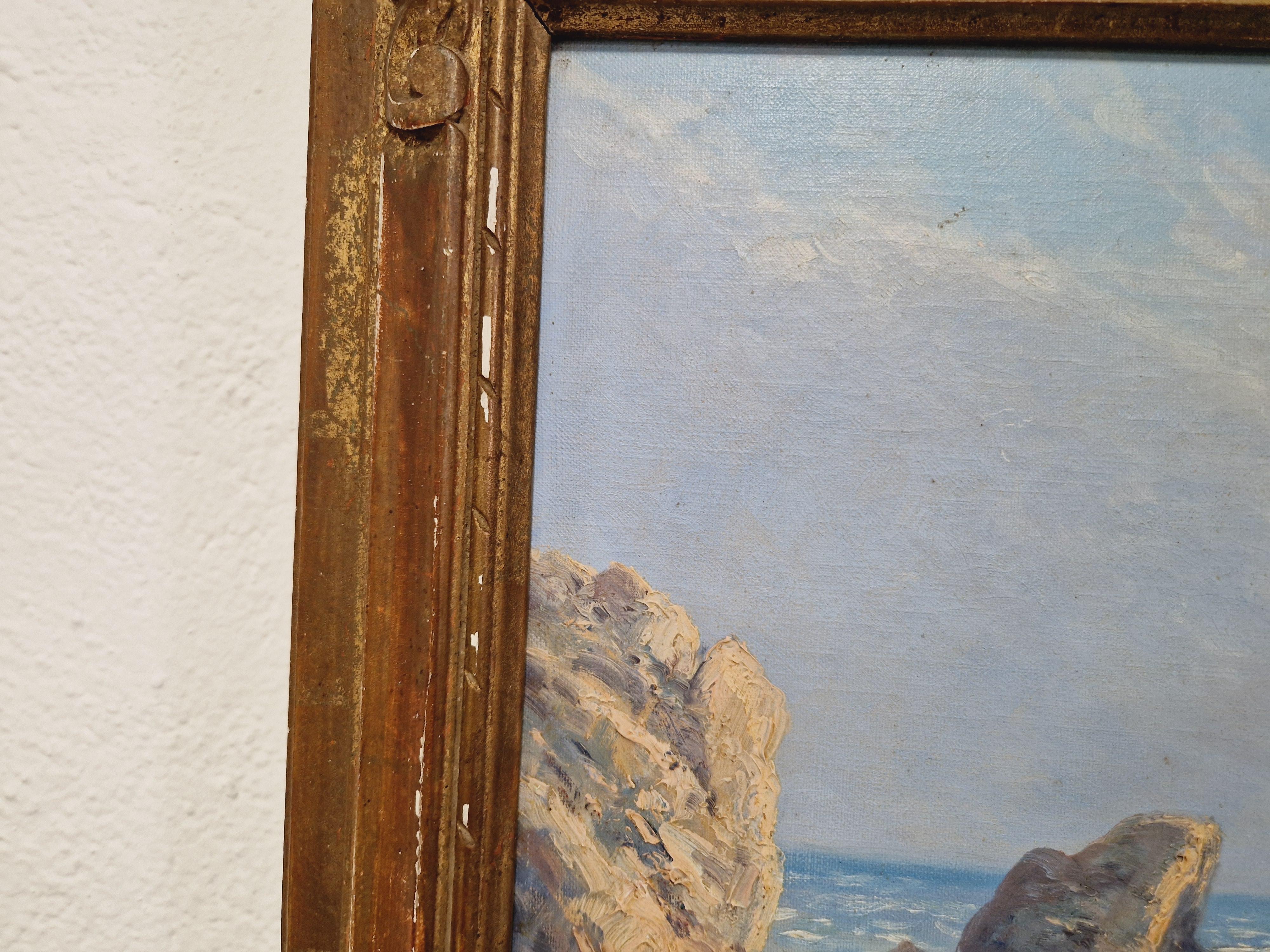 Oil Painting Rocky Coastline by Emile Gauffriaud For Sale 1