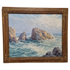 Oil Painting Rocky Coastline by Emile Gauffriaud