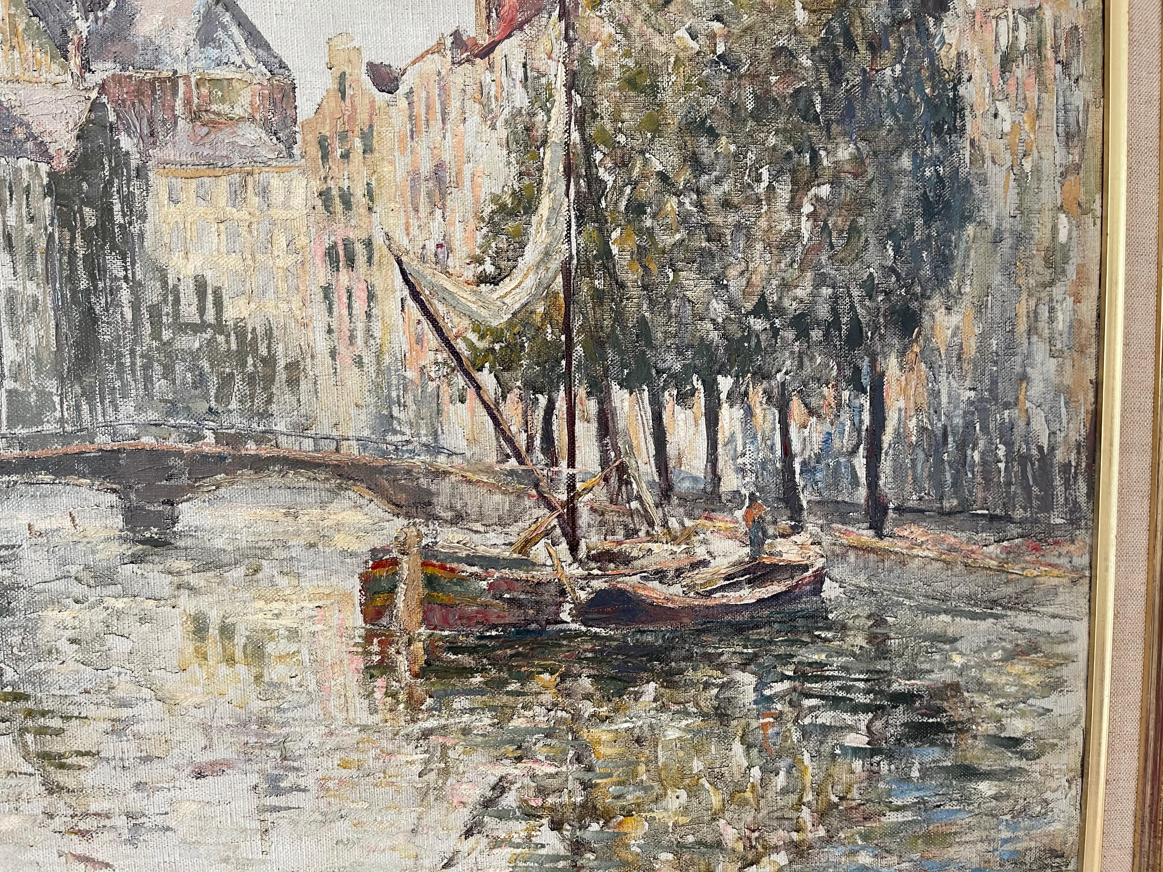Other Oil painting Saint Nicholas Basilica Amsterdam view by Fernand Laval 1928