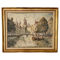 Used Oil painting Saint Nicholas Basilica Amsterdam view by Fernand Laval 1928