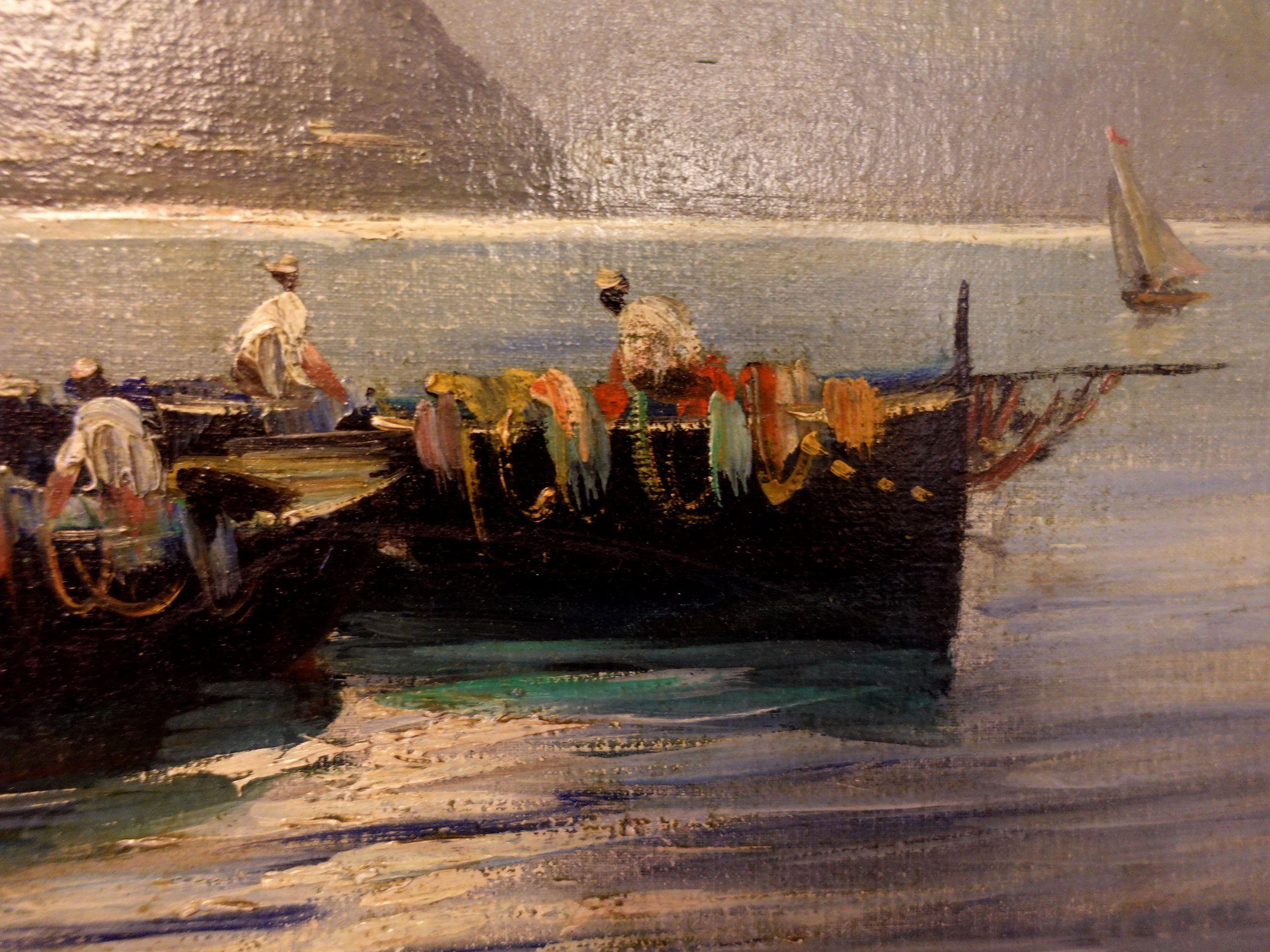  Ölgemälde, „Seascape Fisherman“, von Lisani (20. Jahrhundert) im Angebot