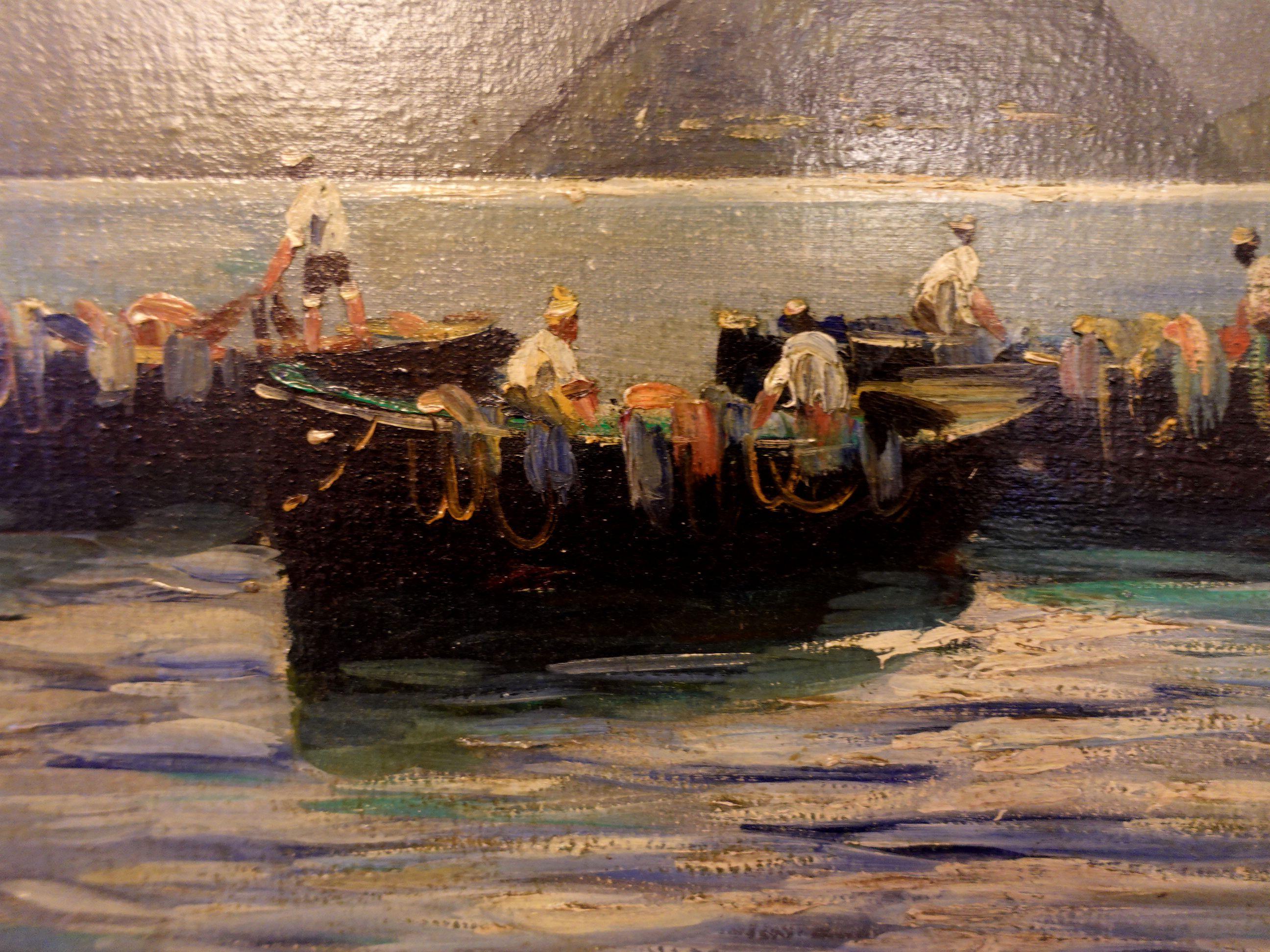 Bois  Peinture à l'huile « Seascape Fisherman » de Lisani en vente