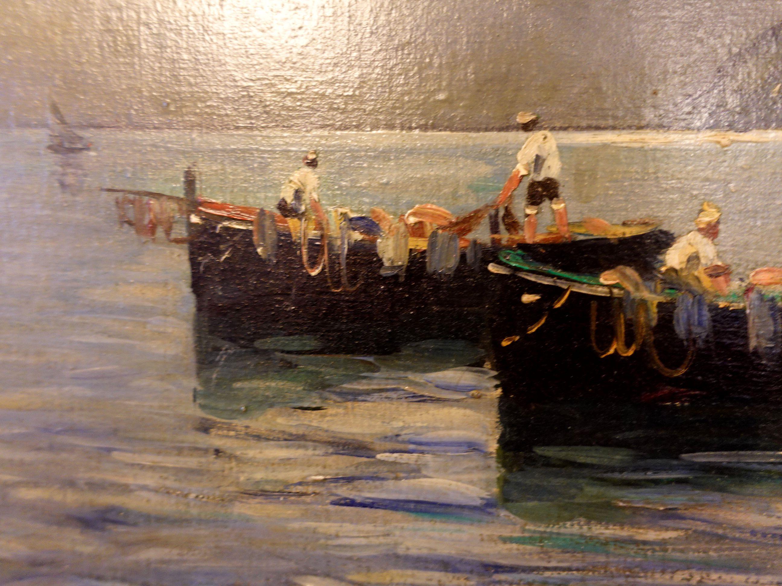  Peinture à l'huile « Seascape Fisherman » de Lisani en vente 1