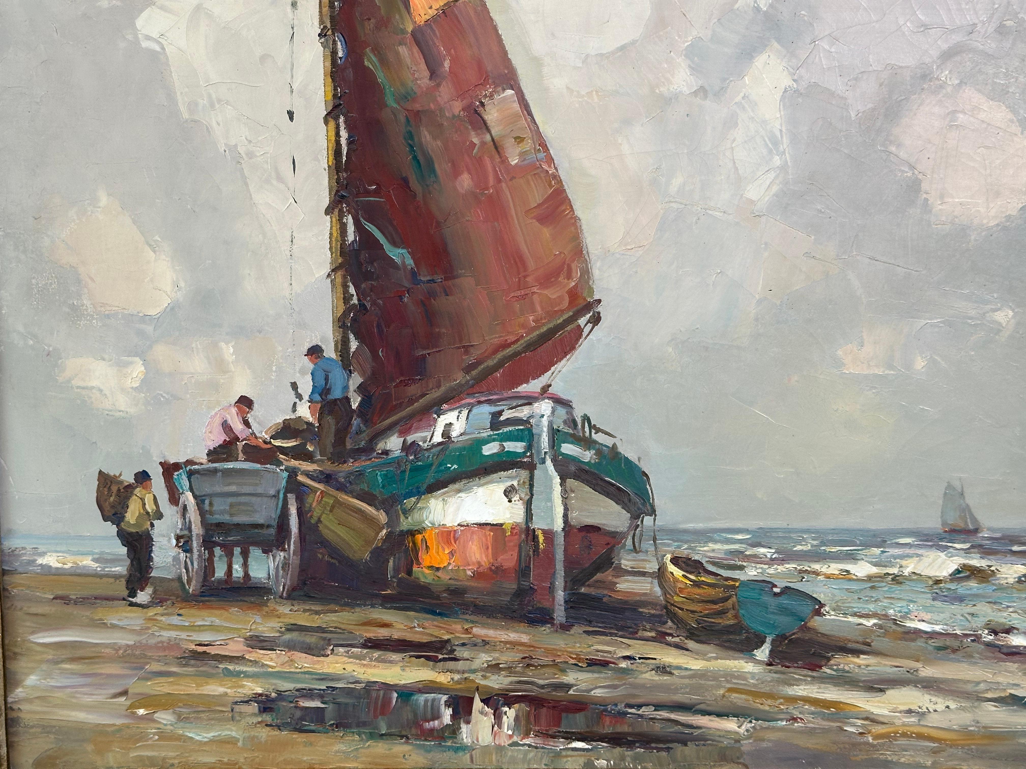 20th Century Oil painting “Segelschiff auf Sand“, frame gold von Harry Haerendel signed For Sale