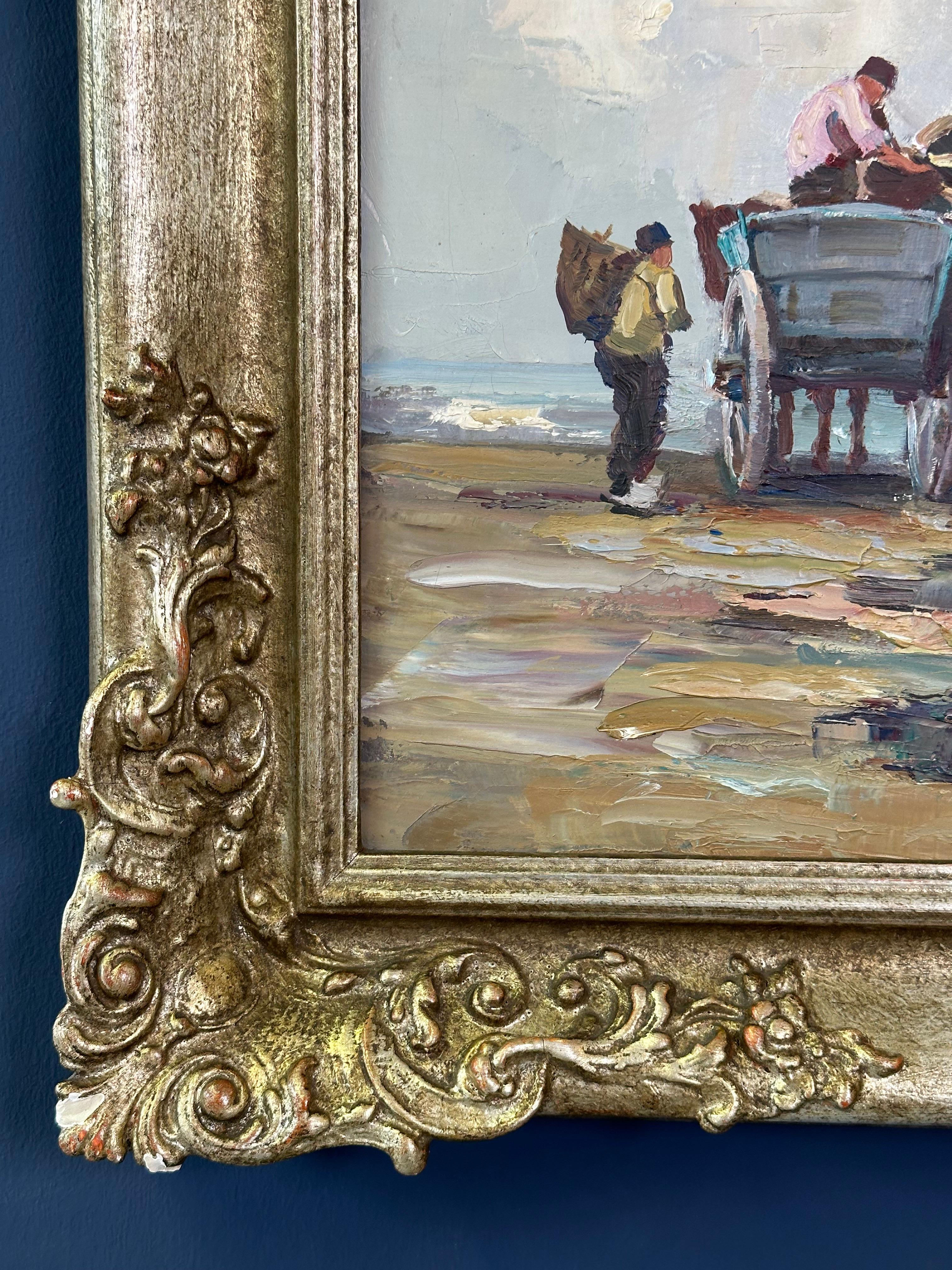 Oil painting “Segelschiff auf Sand“, frame gold von Harry Haerendel signed For Sale 1