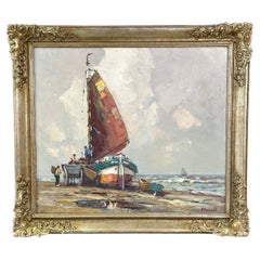 Quadro a olio "Segelschiff auf Sand", cornice dorata von Harry Haerendel firmato