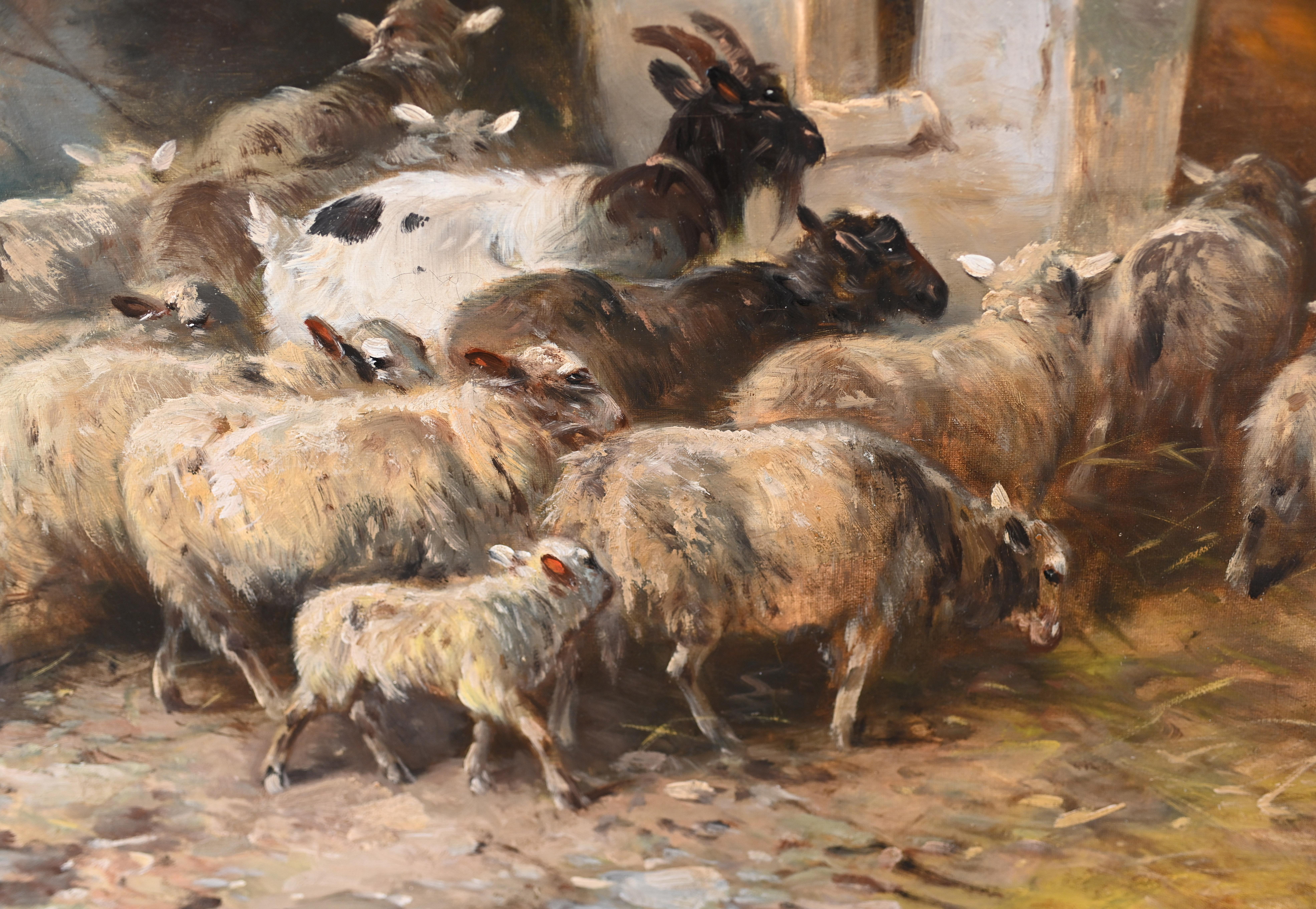 Peinture à l'huile - Horloge de mouton de berger par Henry Schouten, Belgique, 1890 Bon état à Potters Bar, GB