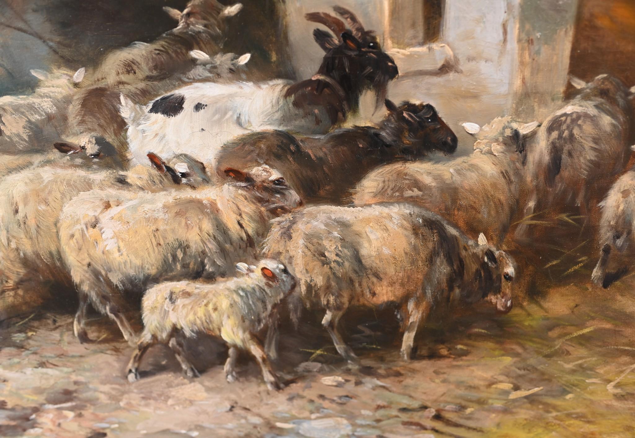 Oil Painting Shepherd Sheep Flock by Henry Schouten Belgium, 1890 In Good Condition For Sale In Potters Bar, GB