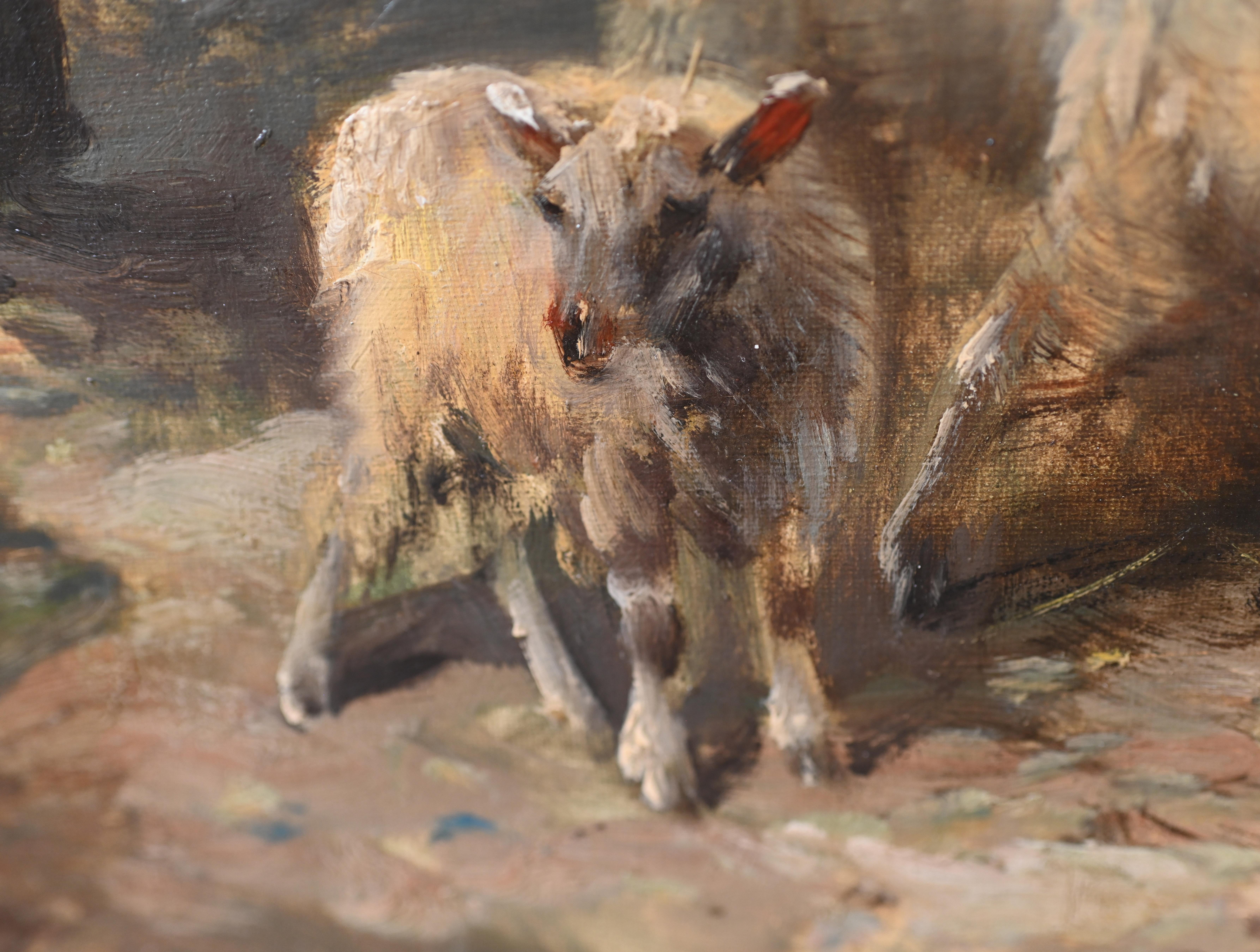 Fin du XIXe siècle Peinture à l'huile - Horloge de mouton de berger par Henry Schouten, Belgique, 1890