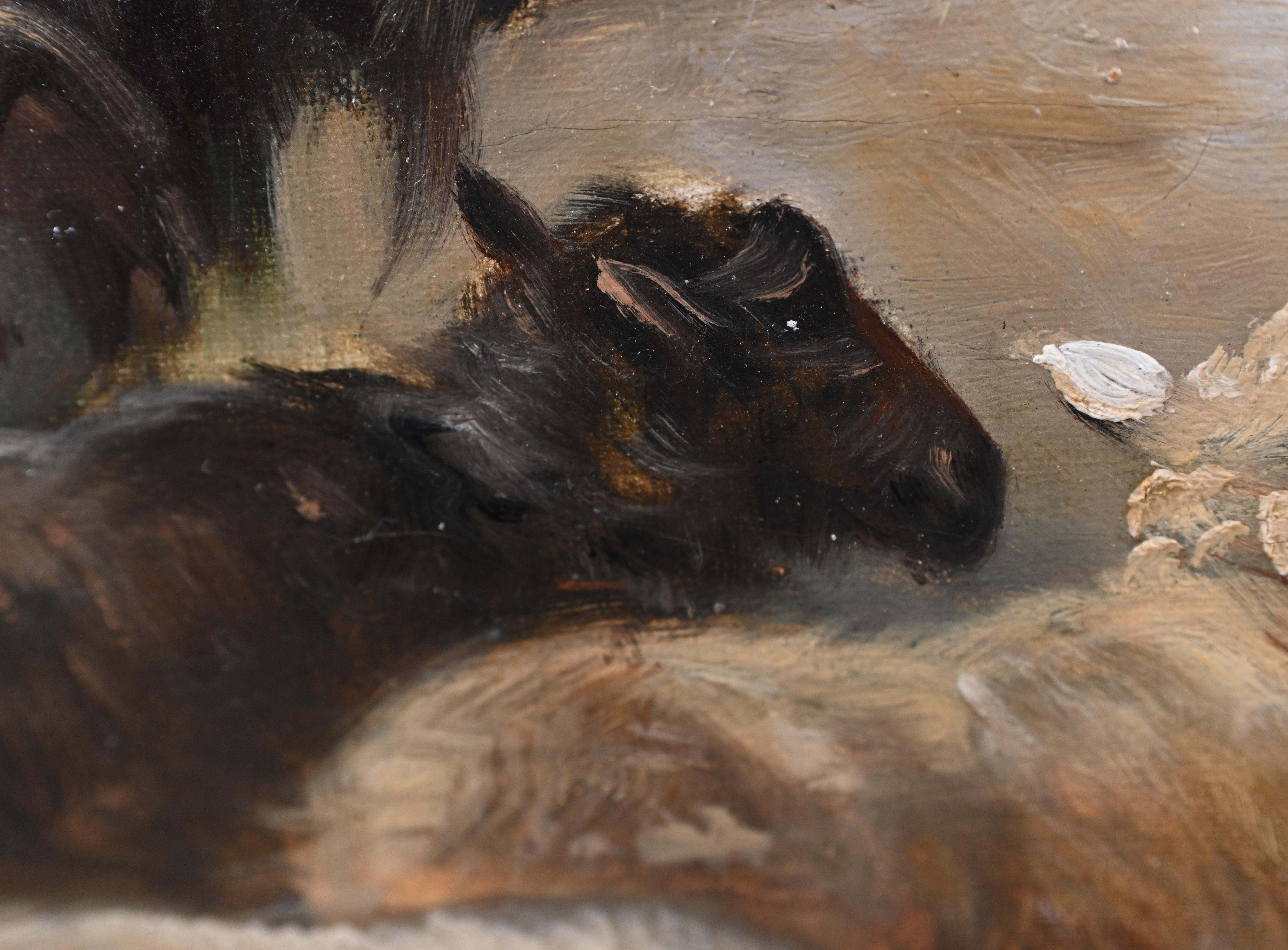 Oil Painting Shepherd Sheep Flock by Henry Schouten Belgium 1890 For Sale 1