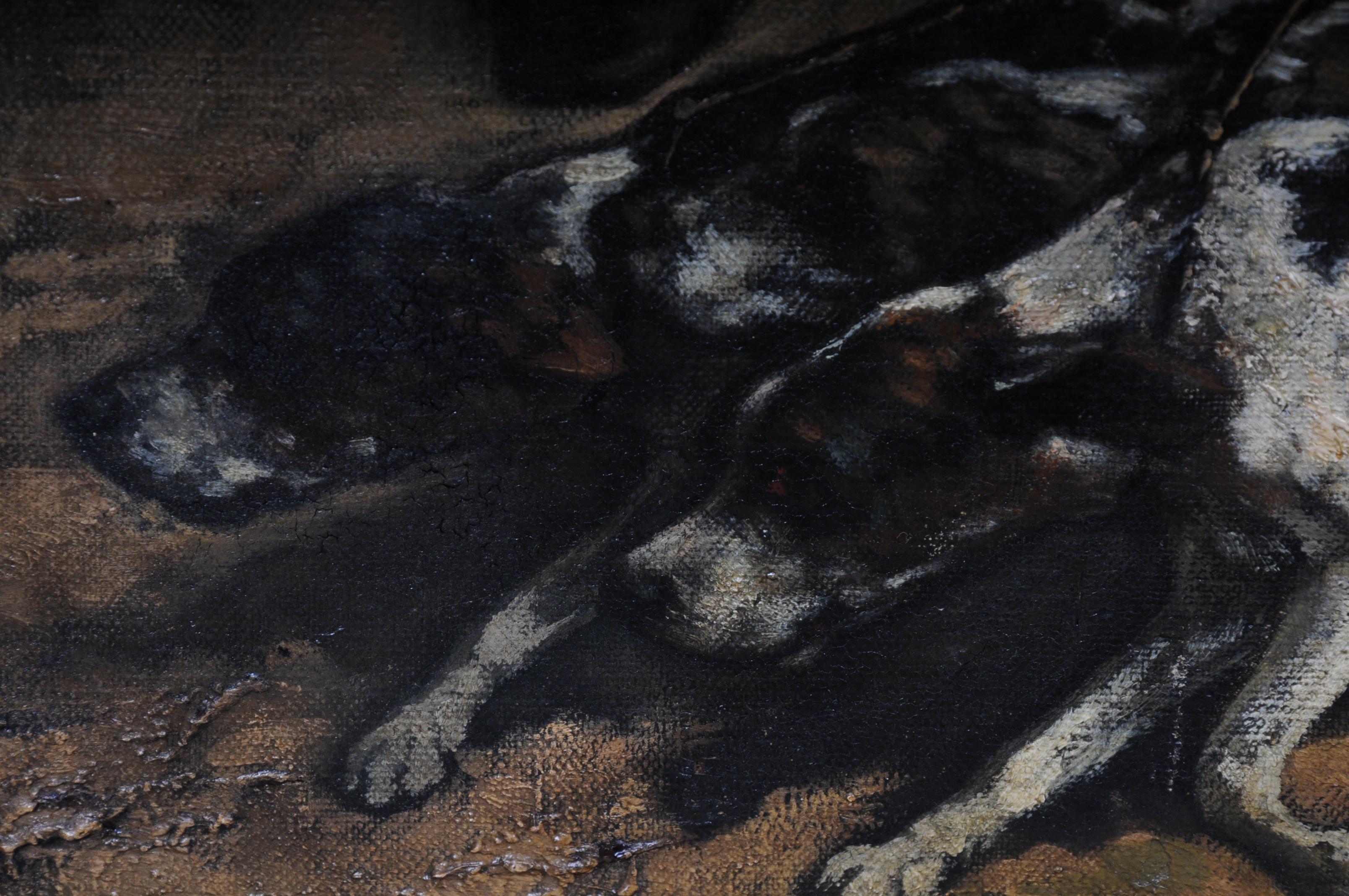 Oil Painting Sign H. George 1893 Man of Horse with Hunting Dogs 3