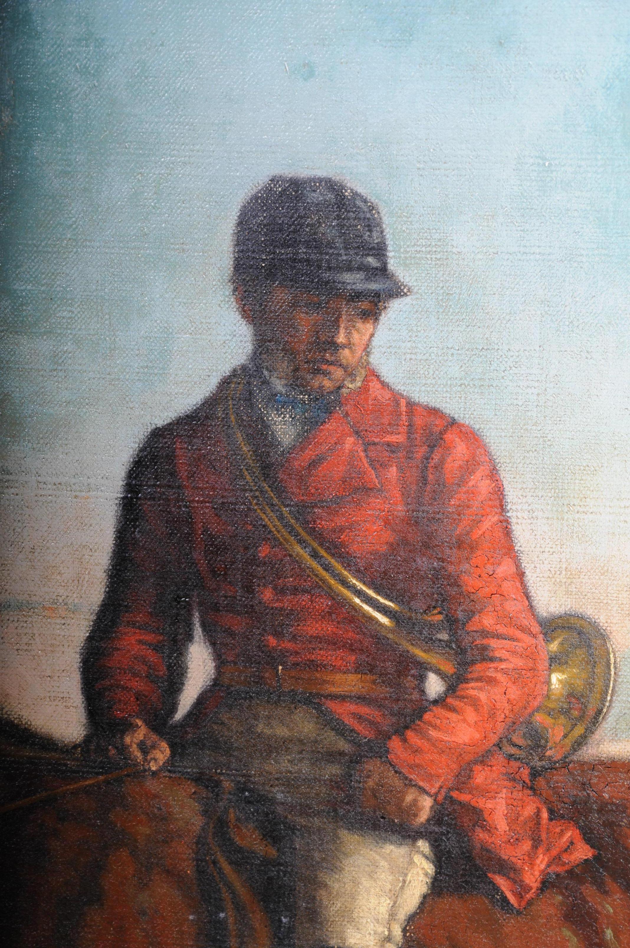 Oil Painting Sign H. George 1893 Man of Horse with Hunting Dogs 5