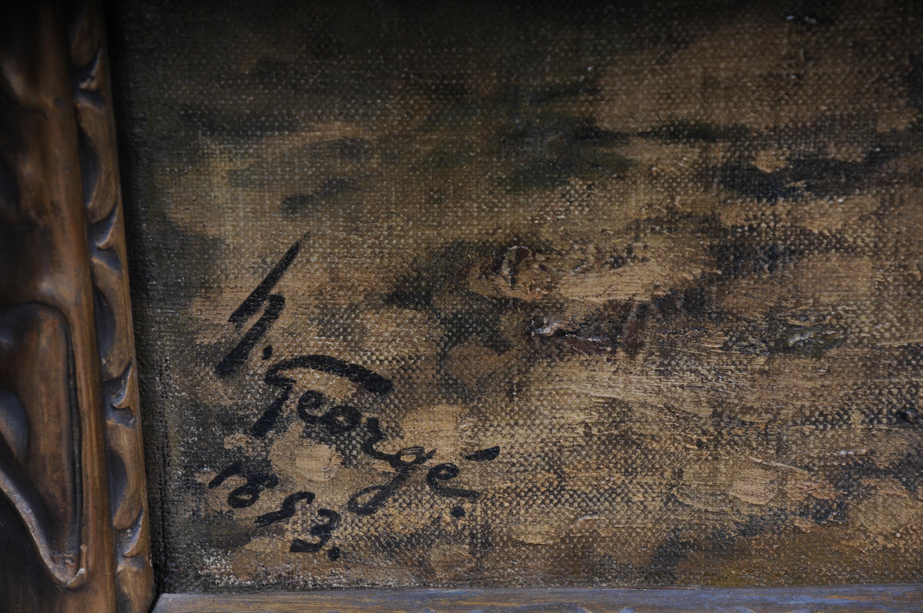 Ölgemälde, signiert H. George 1893, Pferd mit Jagdhunden im Angebot 9