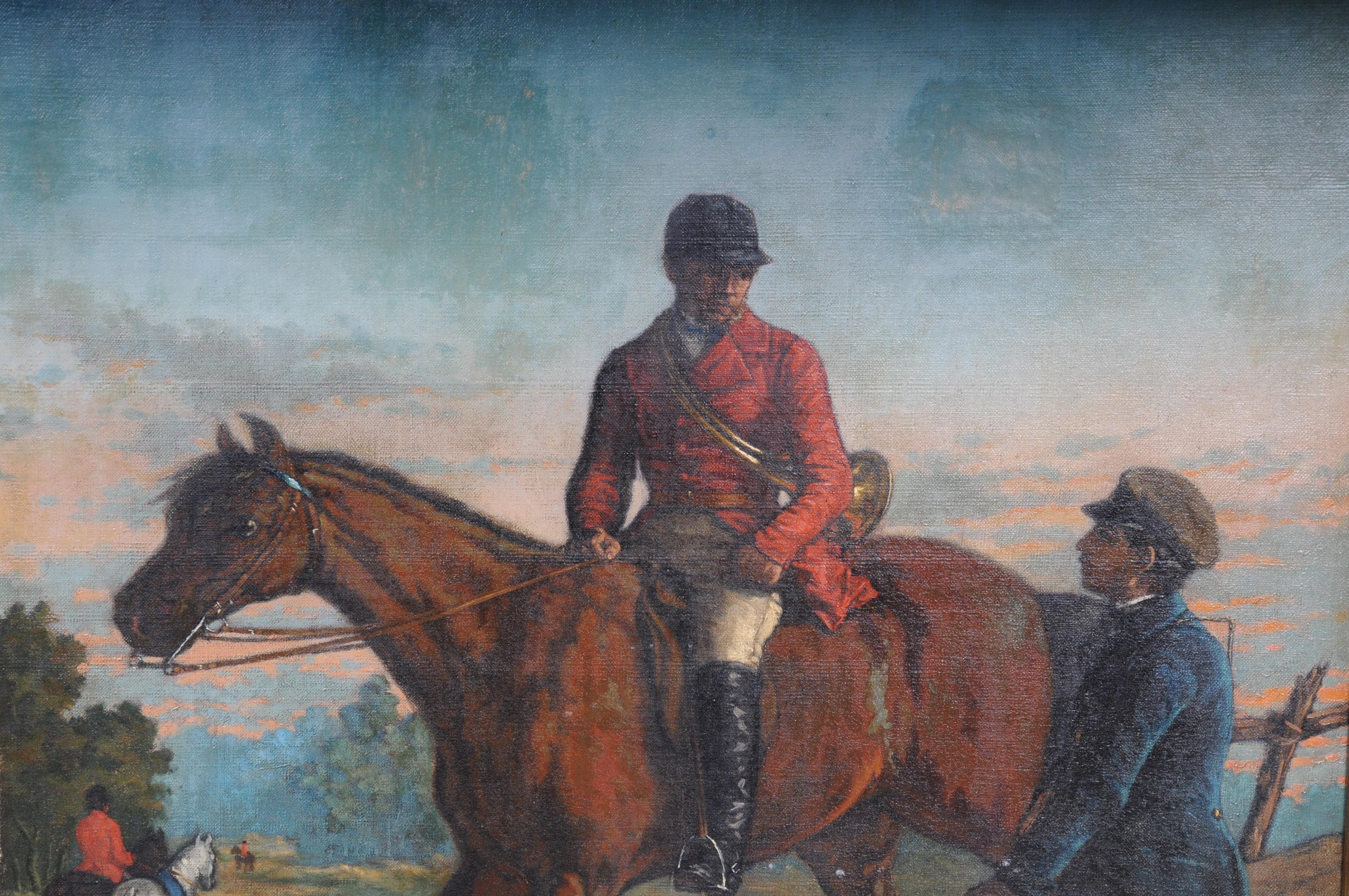 Ölgemälde, signiert H. George 1893, Pferd mit Jagdhunden im Angebot 12