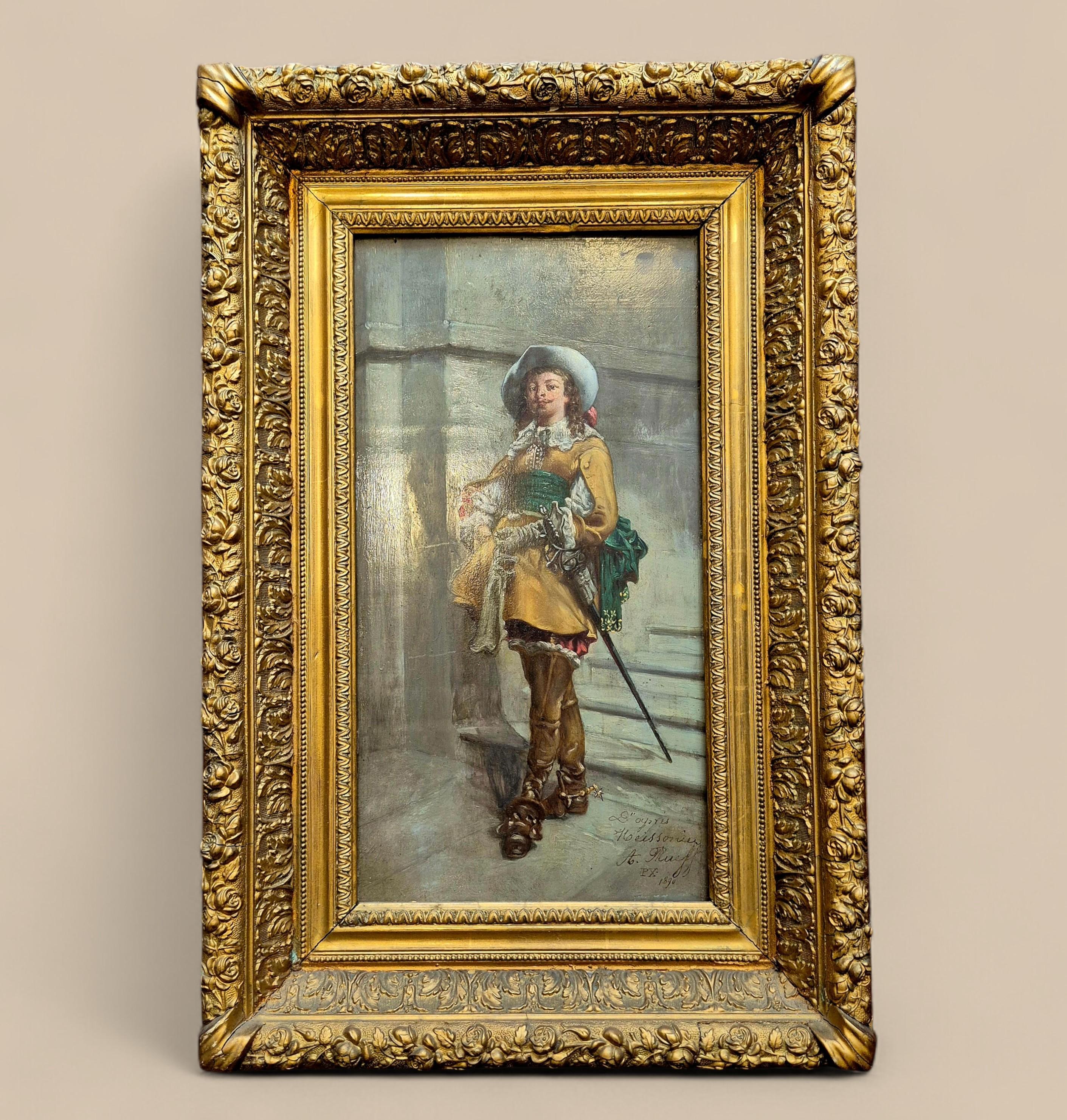 Napoléon III Peinture à l'huile signée par A. Rueff d'après 