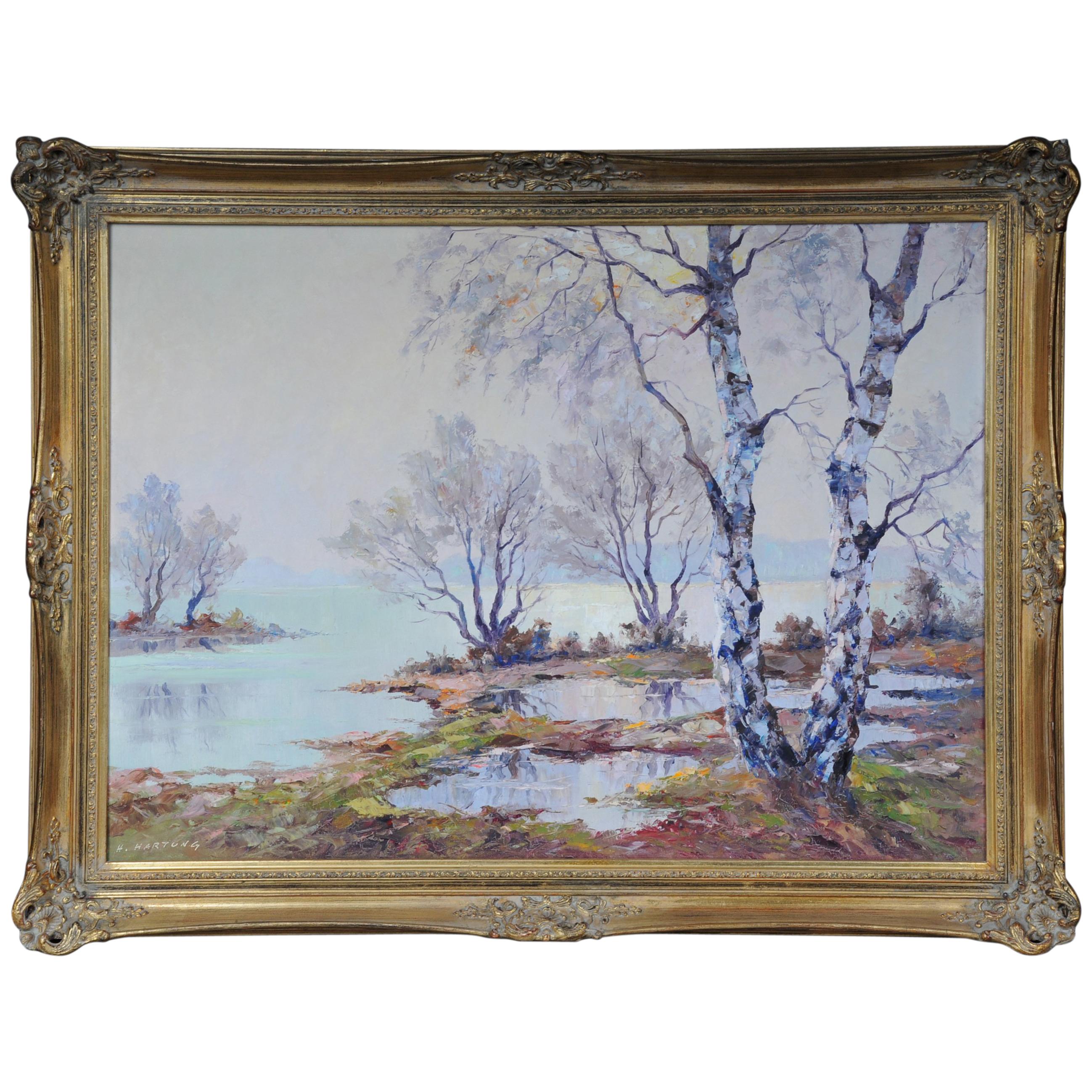 Peinture à l'huile de paysage signée H. Hartung