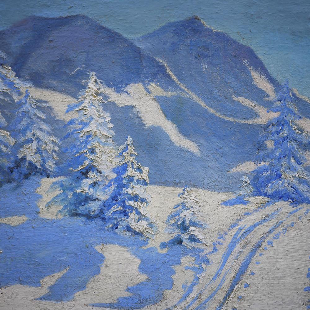 Oil Painting, Snowy Alpine Landscape, 1910s In Good Condition In Albignasego, IT