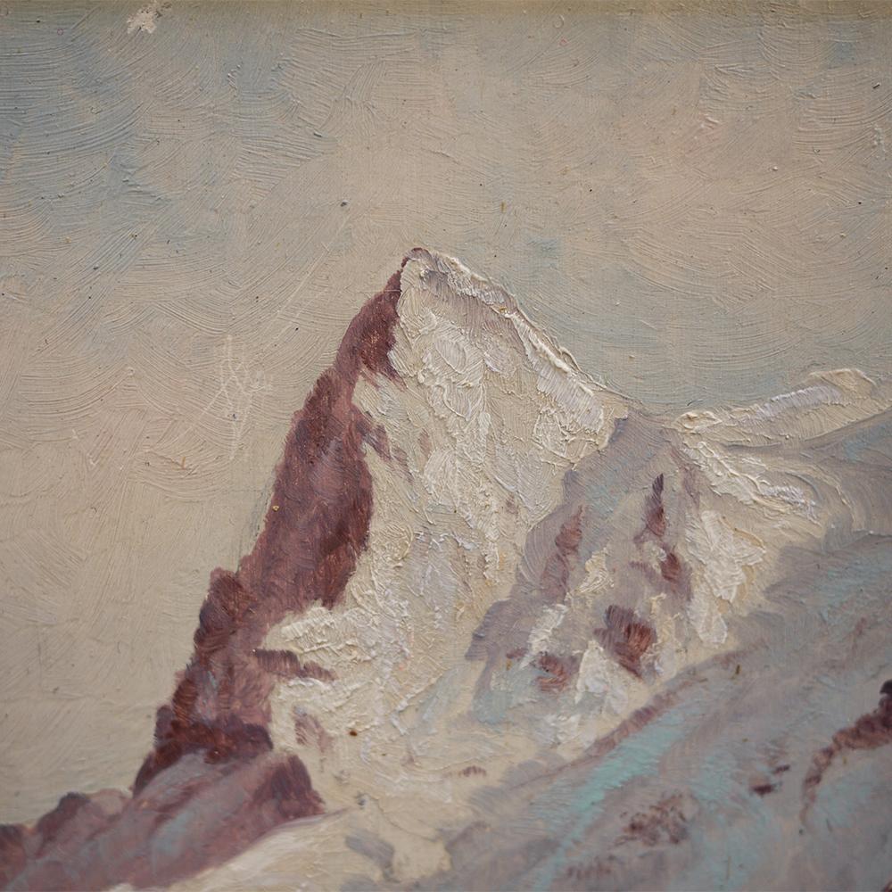 Mid-20th Century Oil Painting, Snowy Landscape Alps, G. Lindenmayer