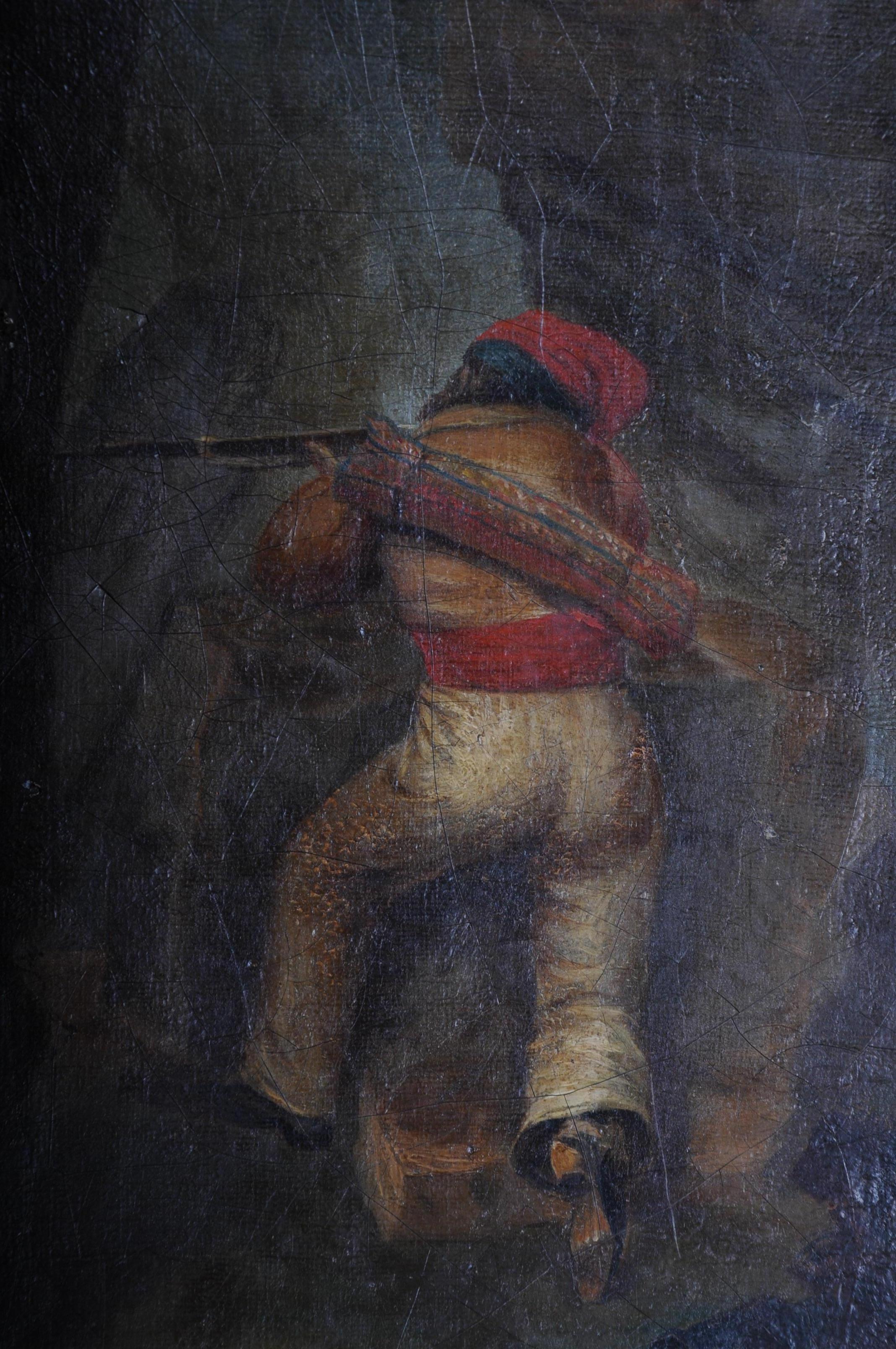 Hand-Painted Oil Painting Soldiers with Guns High Quality, 19th Century For Sale