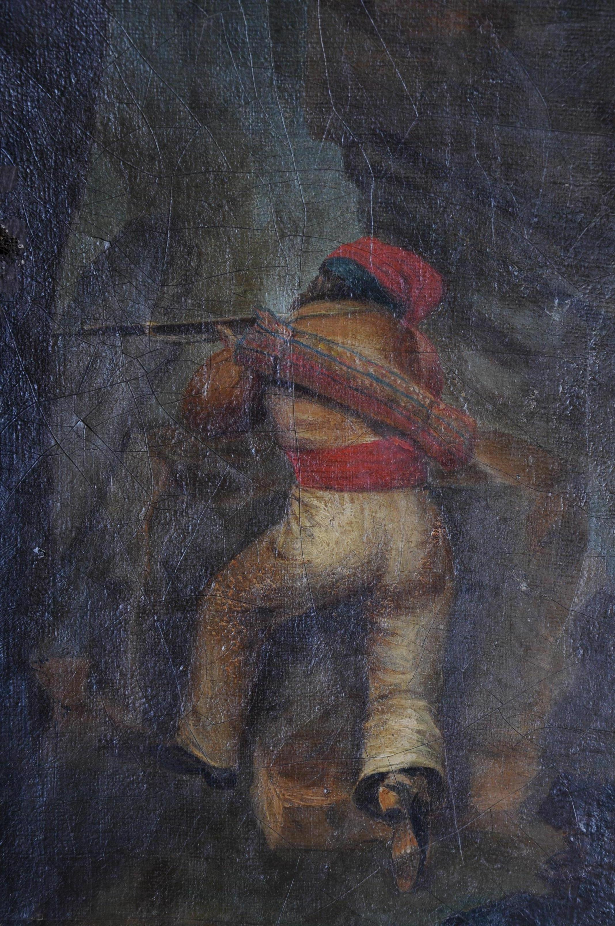 Ölgemälde Soldaten mit Waffen Hochwertiges Gemälde, 19. Jahrhundert (Leinwand) im Angebot