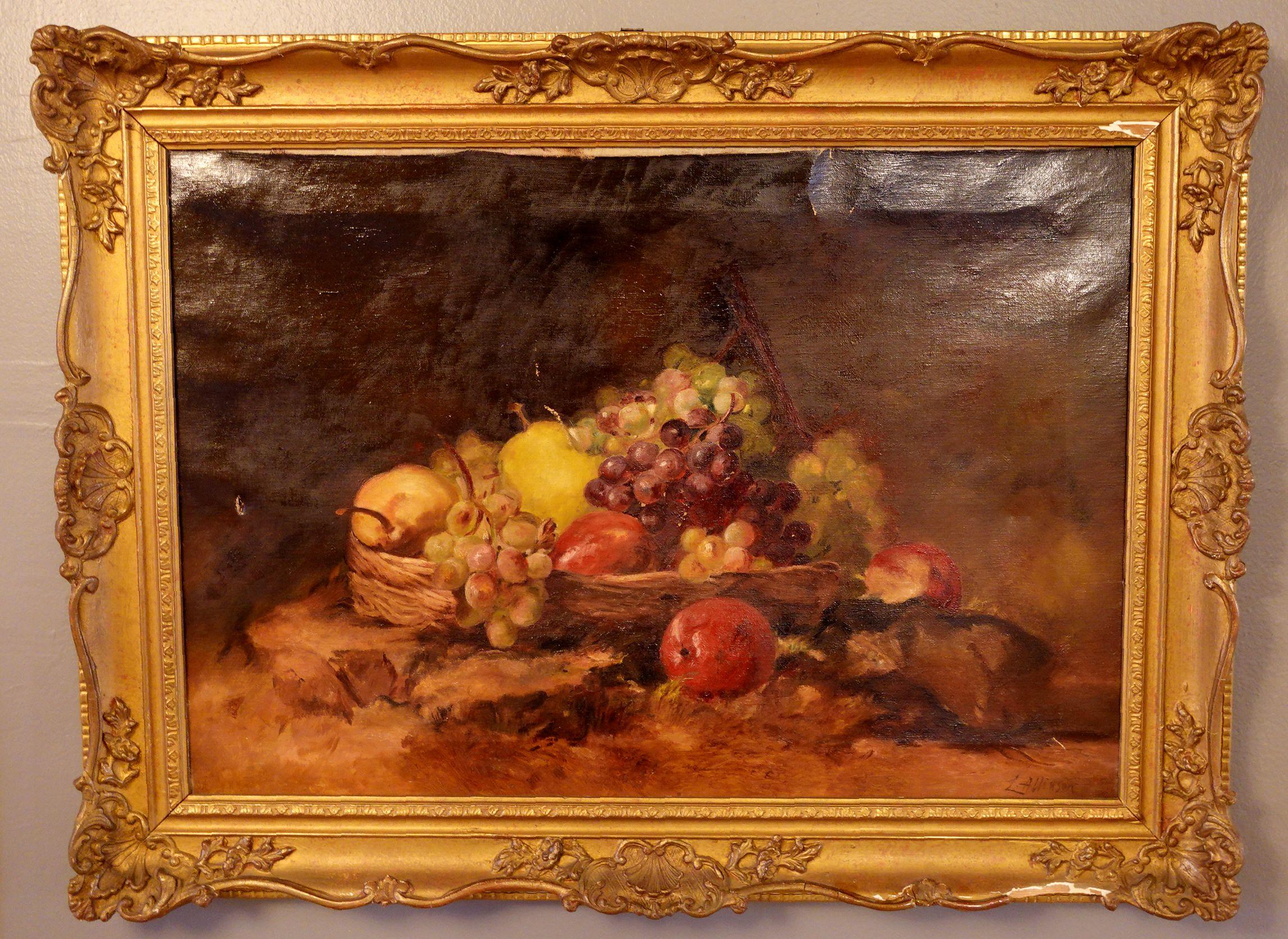 An antique American or British oil on canvas still life painting. Signed L. Allinson lower right. Framed. Circa the late 19th century. Antique Still Life Paintings For Collectors.

Dimensions
Frame 23 3/4 x 31 1/2 in. Image 17 1/2 x 25 1/2 in.