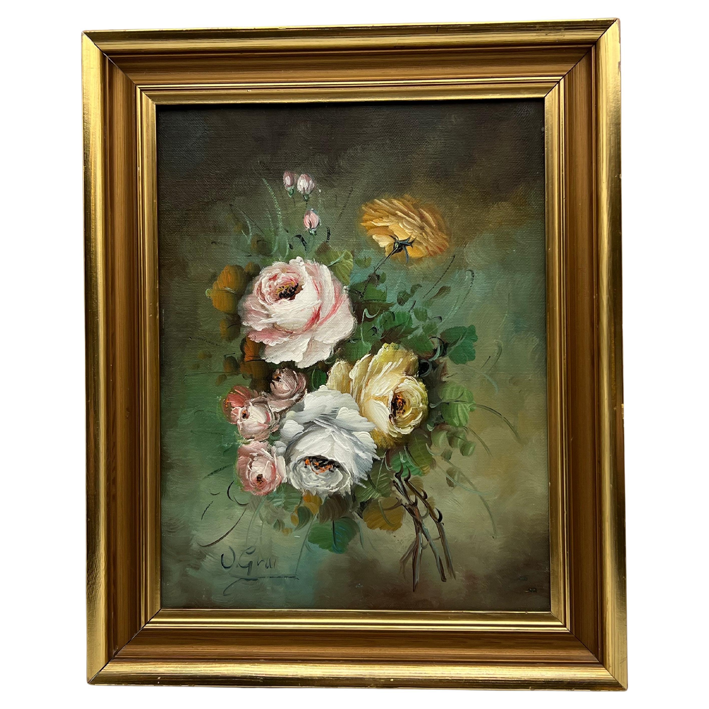 Pintura al óleo "Naturaleza muerta floral", Óleo sobre lienzo