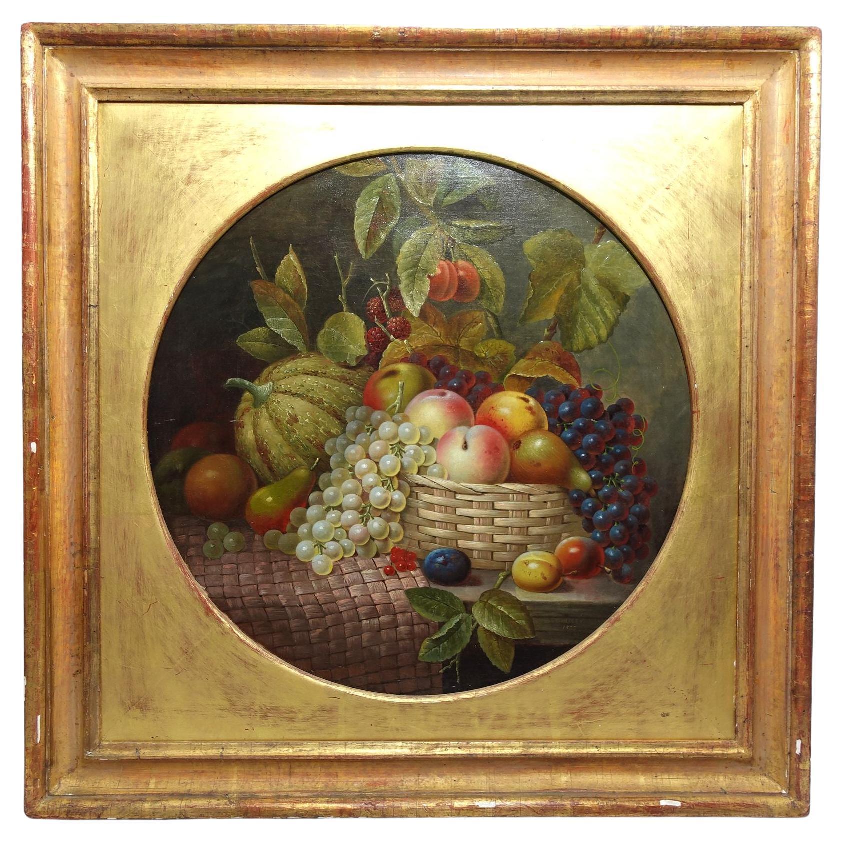 Peinture à l'huile, "Nature morte avec fruits", par George Hedley, 1855