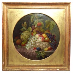 Antique Oil Painting, "Still Life with Fruit", by George Hedley, 1855