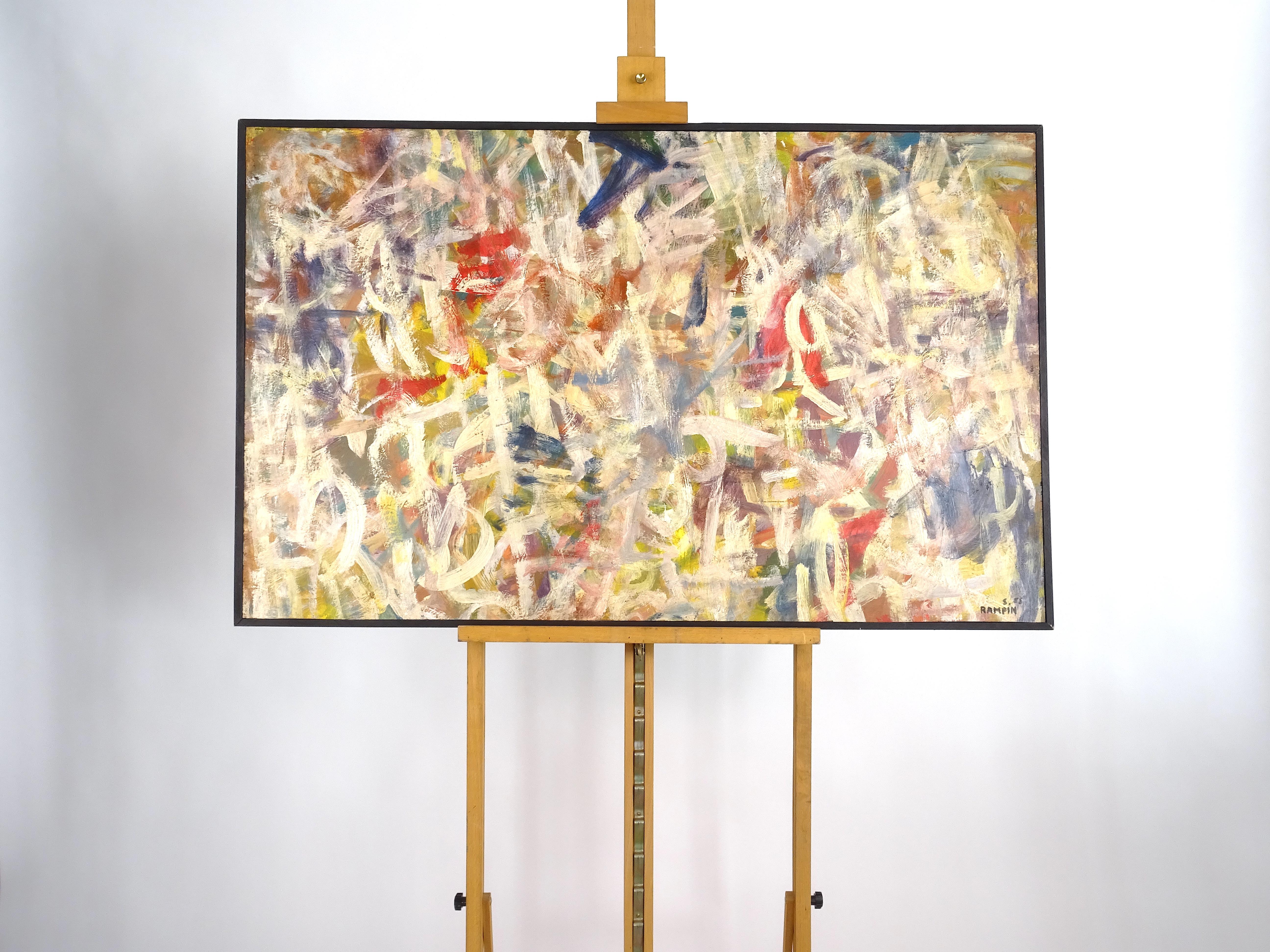 Oil painting on faesite by the Venetian artist Saverio Rampin in 1955.
The work is untitled, and is signed and dated at lower right.

The painting is characterised by a chaotic combination of colours and brushstrokes, endowed with a strong