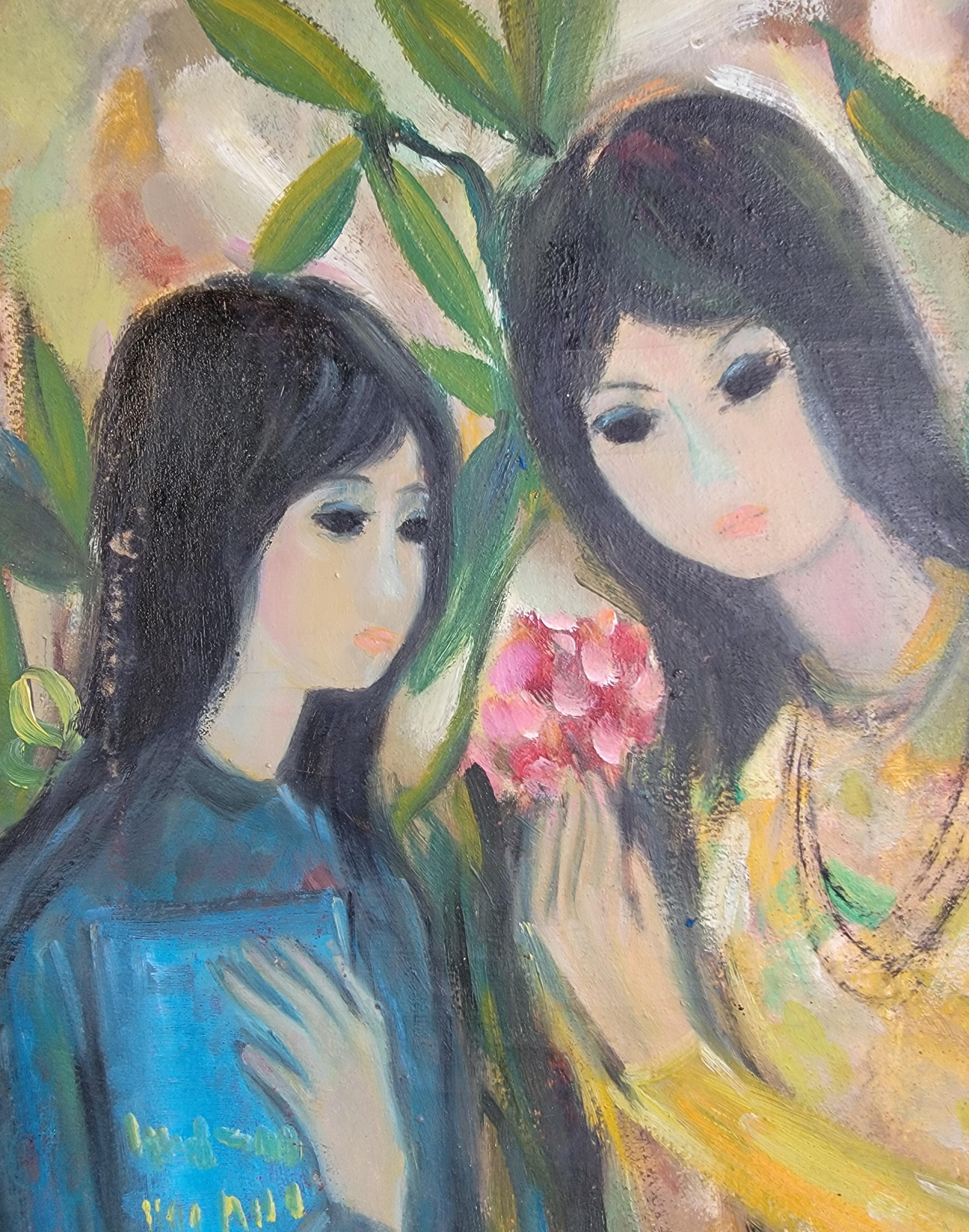 pinturas de mujeres con flores