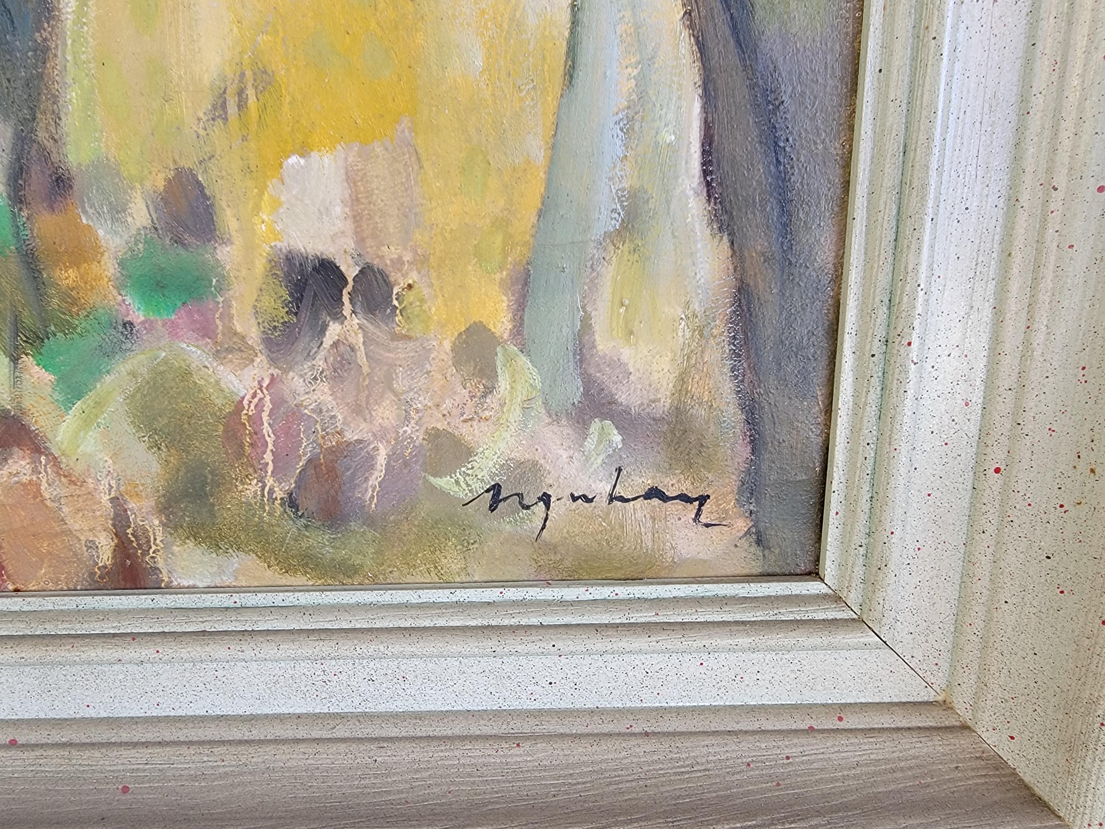 mujer con flores pintura