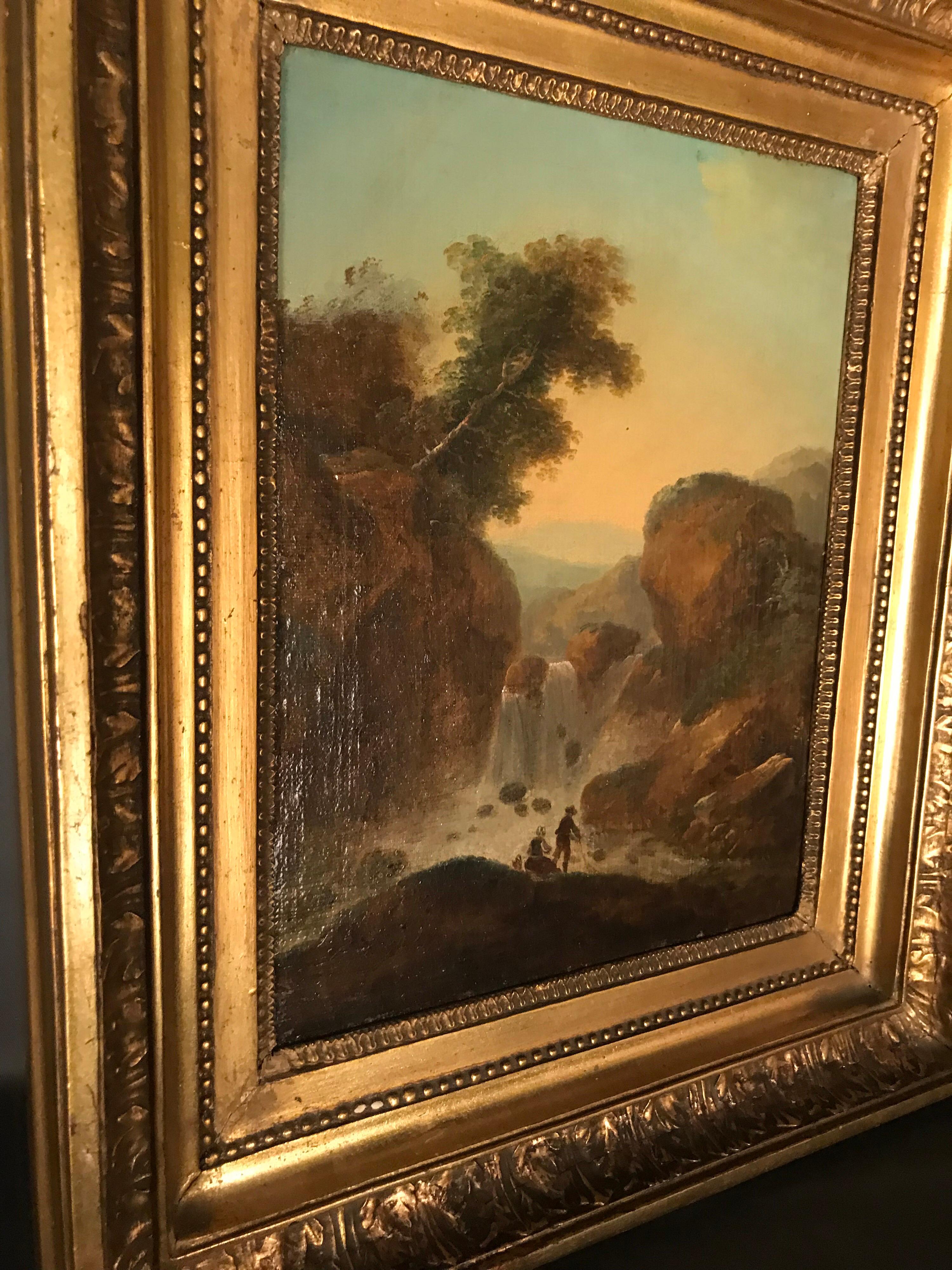 Oil Painting Waterfall in the Roman Mountains, 18th Century In Fair Condition For Sale In Berlin, DE
